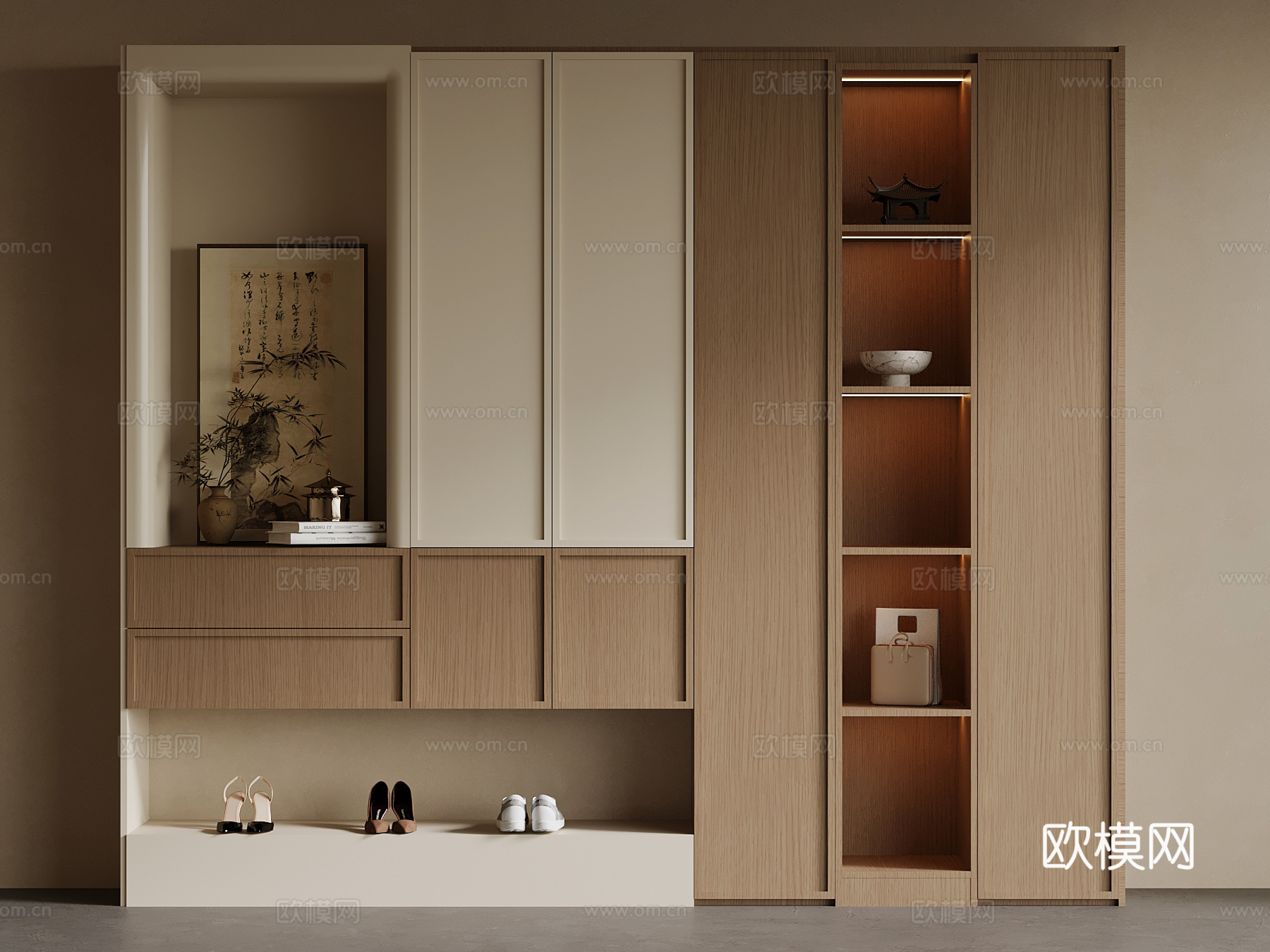 新中式鞋柜 玄关su模型