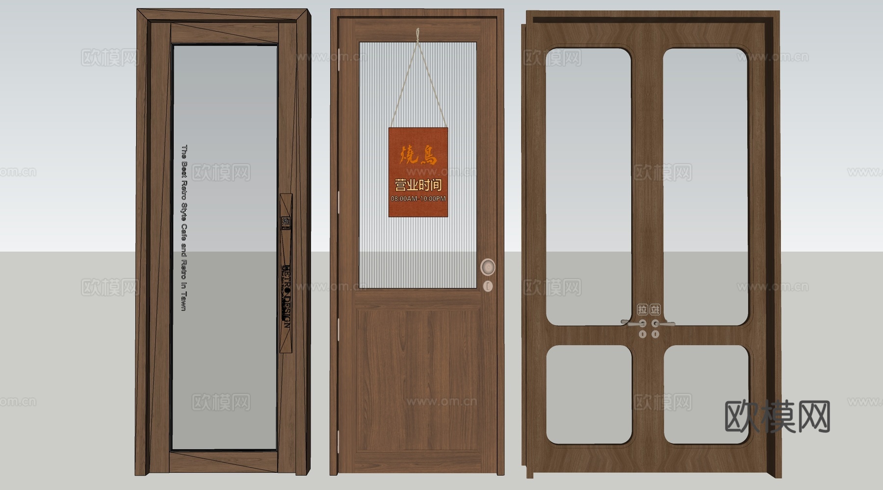 现代商铺玻璃门 玻璃双开门 商业街玻璃门 奶茶店玻璃门 咖啡su模型