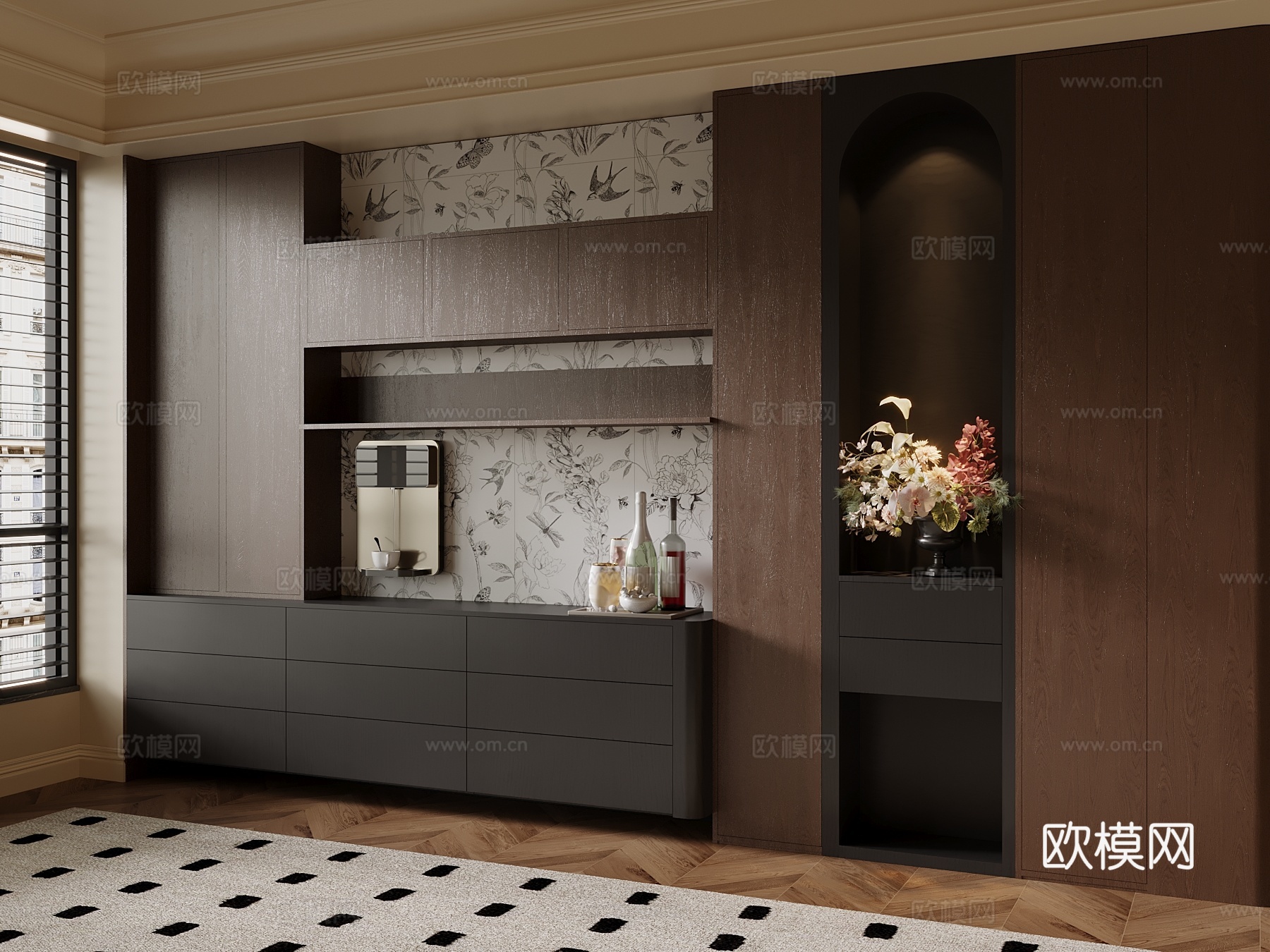 中古风酒柜 餐边柜su模型