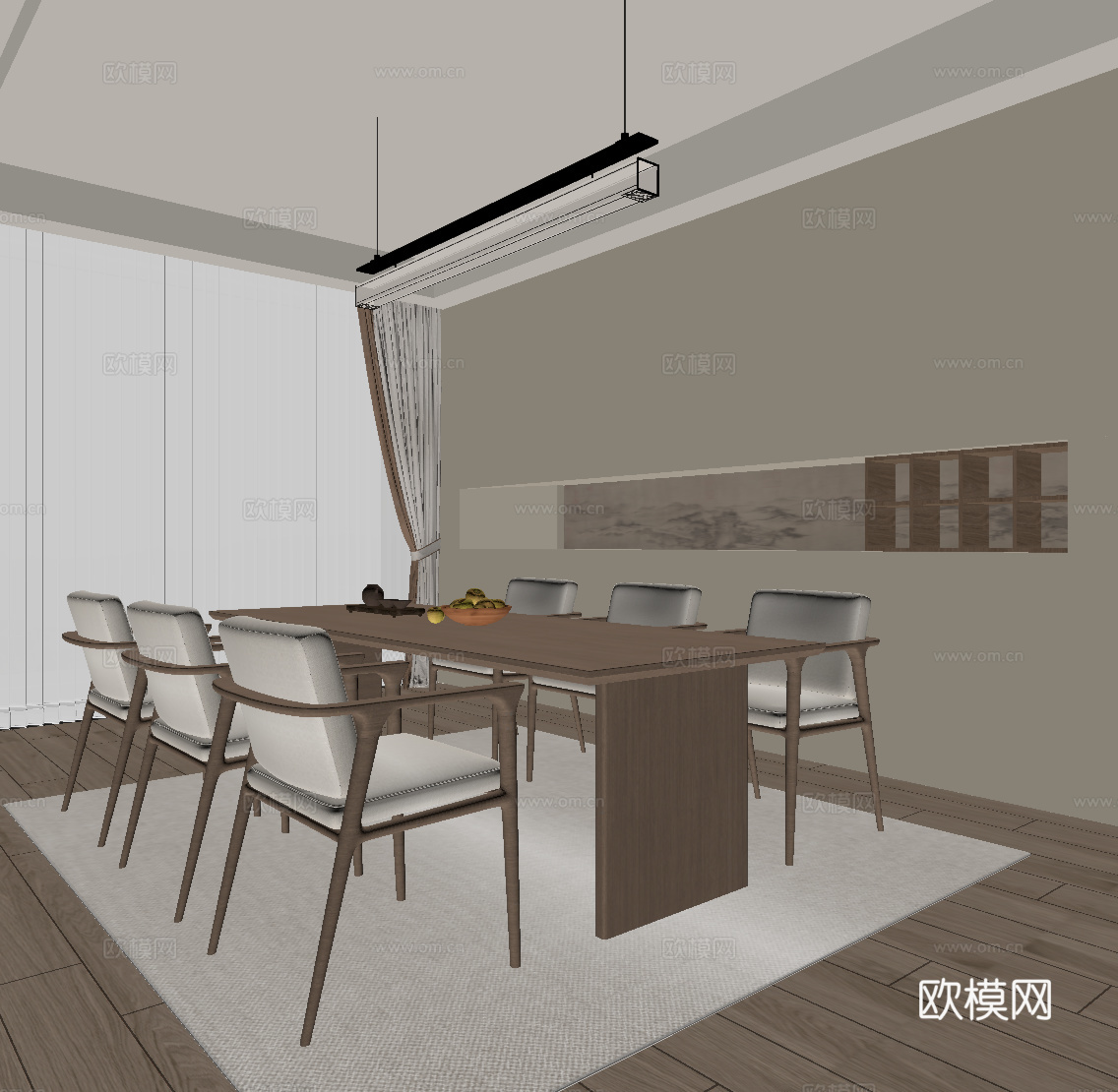 新中式餐厅 餐桌椅su模型