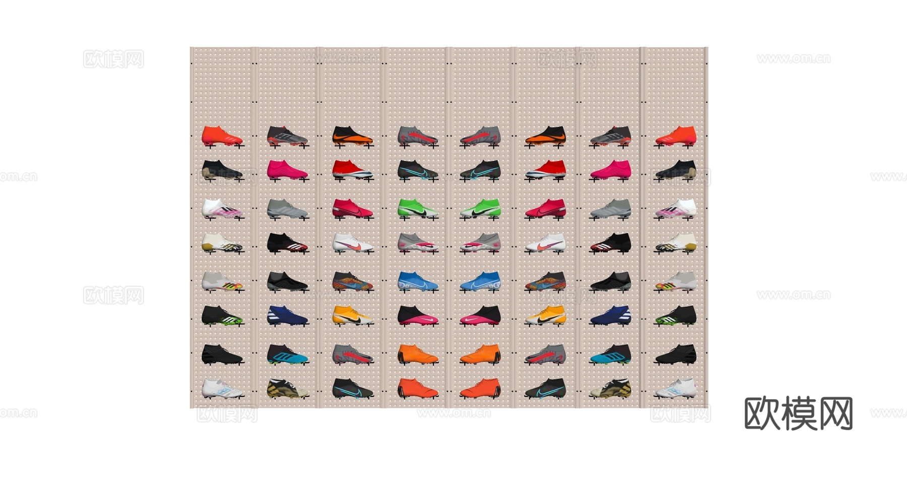 运动品牌店球鞋展示墙 洞洞板挂钩 耐克阿迪鞋 运动鞋陈列墙su模型