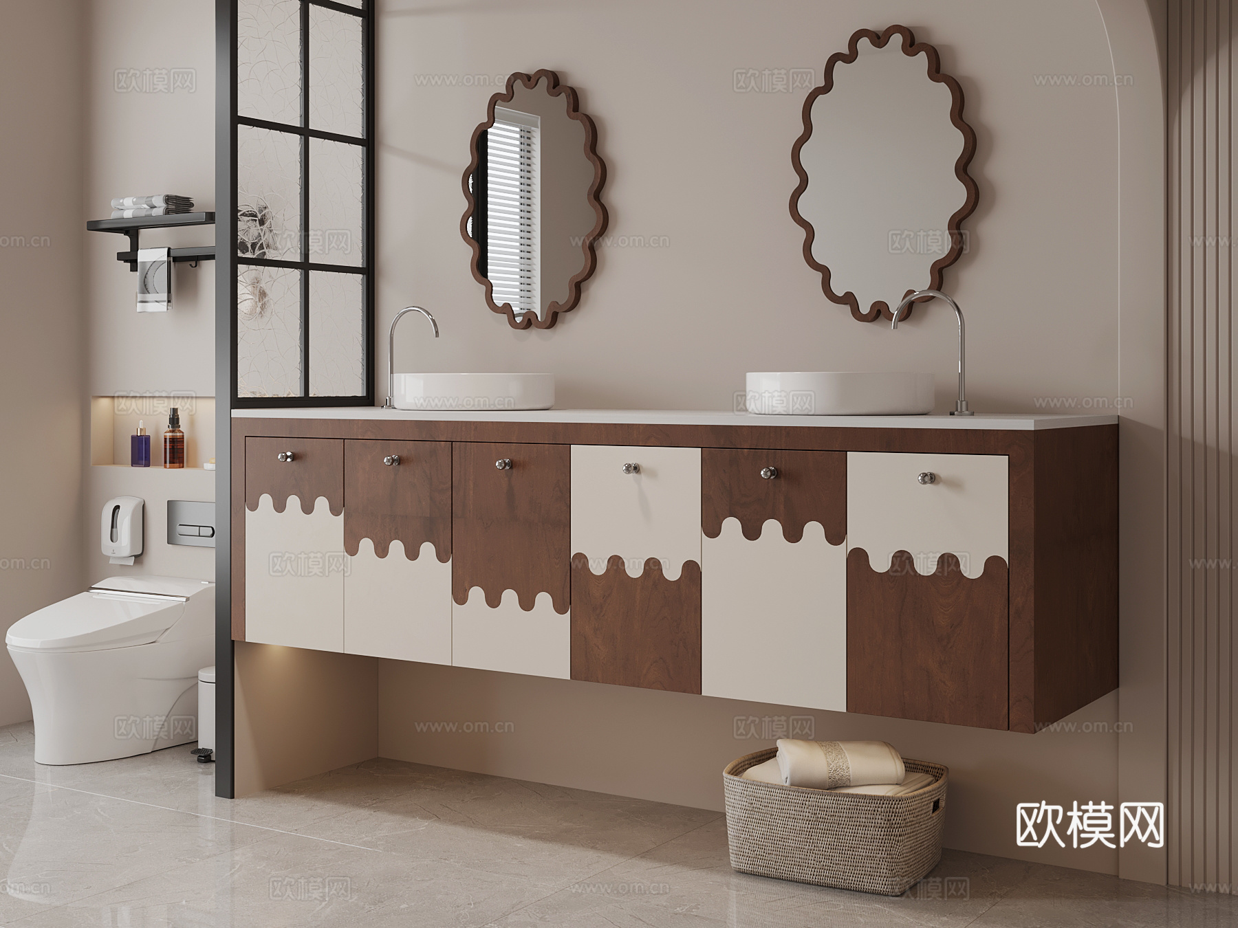 中古风卫生间 浴室柜 马桶su模型