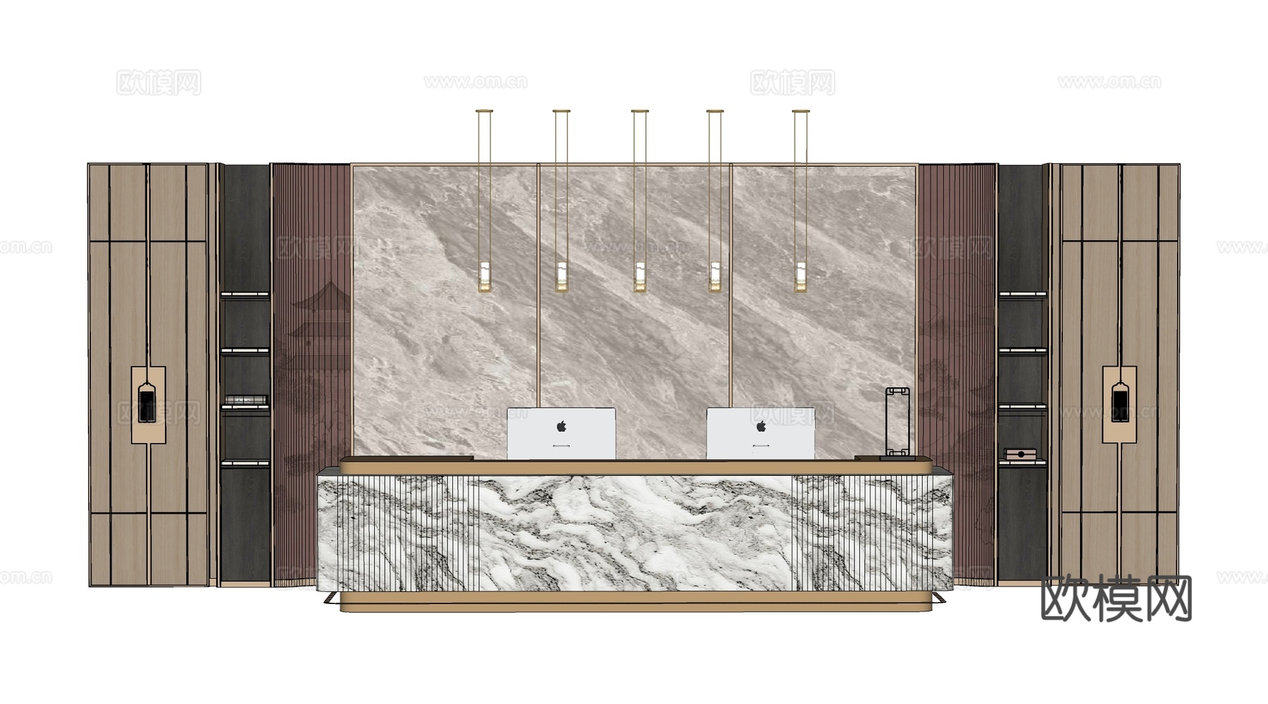 现代前台背景墙 公司形象墙 接待台背景墙su模型su模型