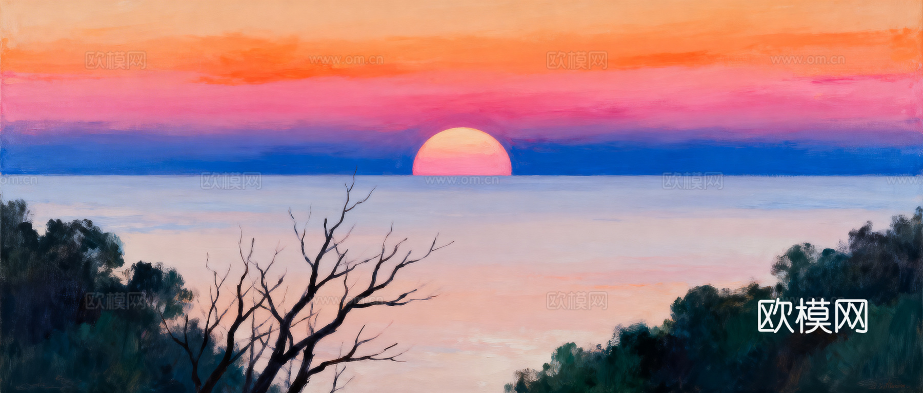 唯美日落海景，渐变天空下载（渲染图1）