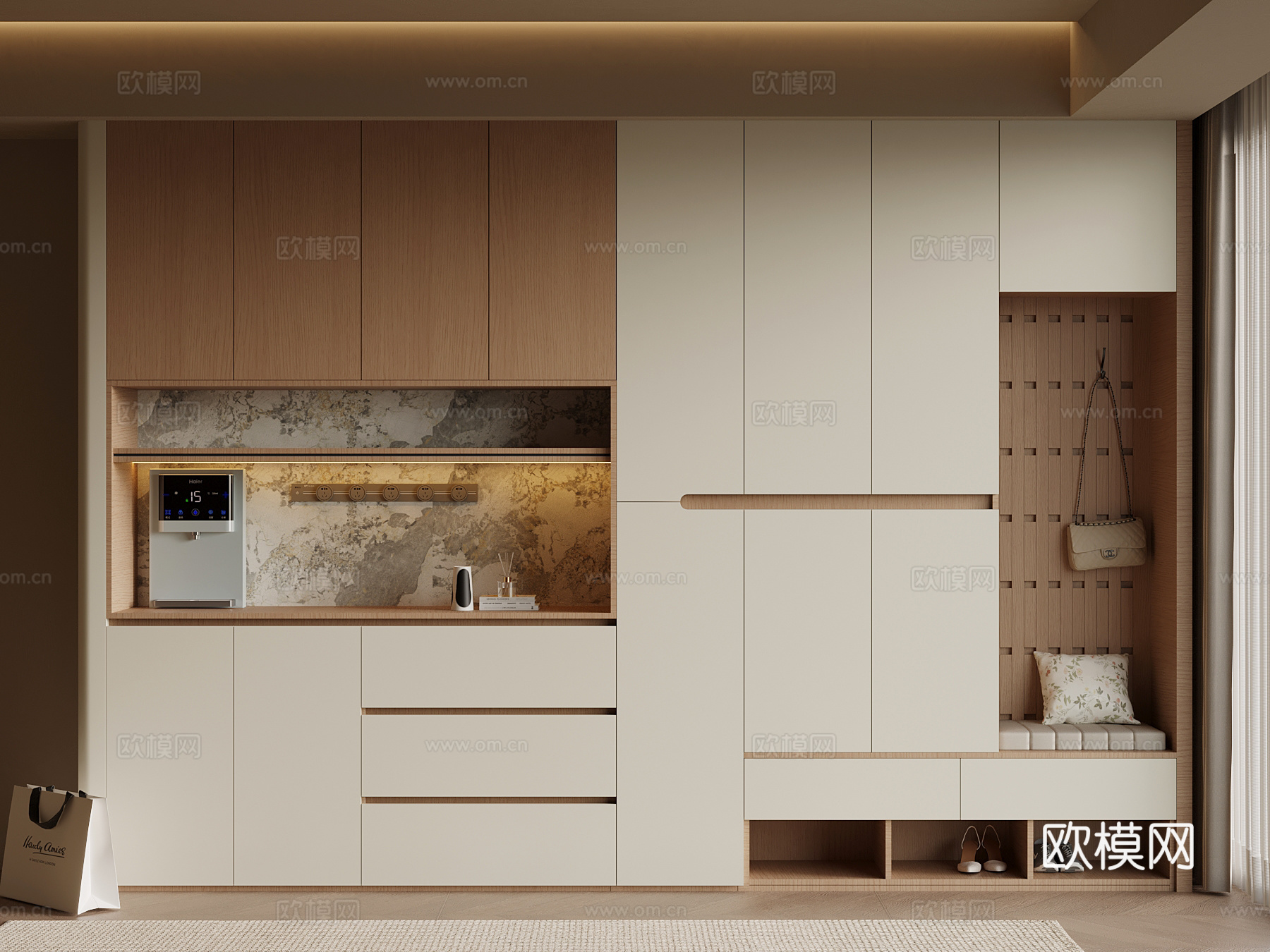 现代酒柜 鞋柜一体3d模型下载