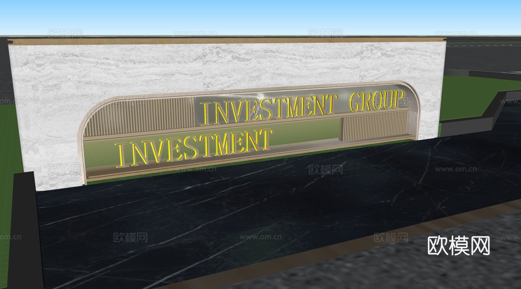 现代轻奢水景 喷泉 镜面水景 水景墙su模型下载（渲染图2）