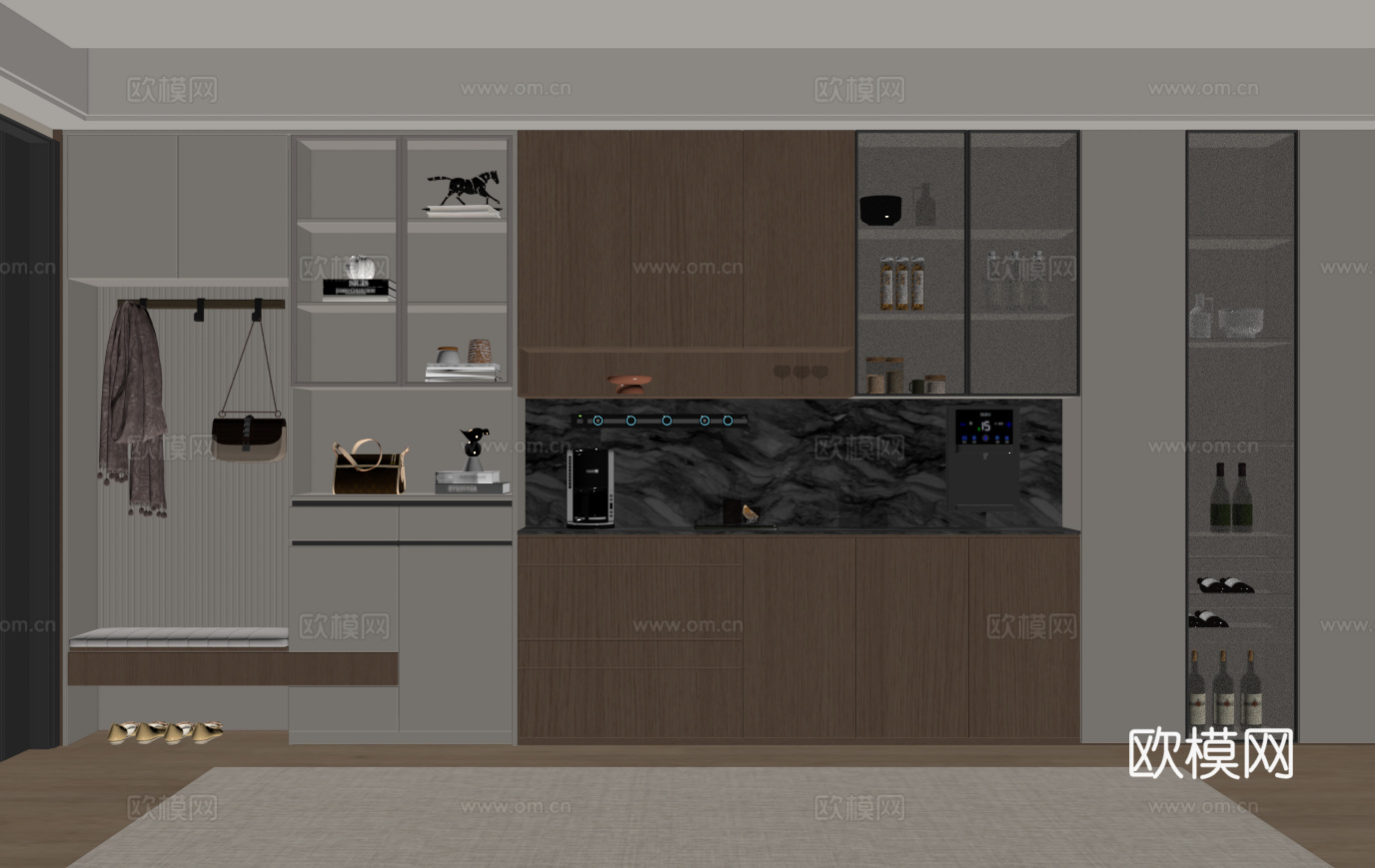 现代入户鞋柜酒柜一体柜 餐边柜 鞋柜 装饰柜su模型