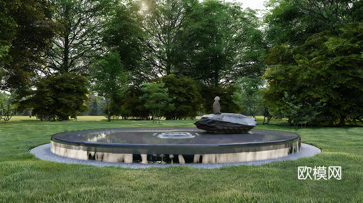 现代禅意水景 禅意水景 水景小品 景观水景su模型下载（渲染图1）