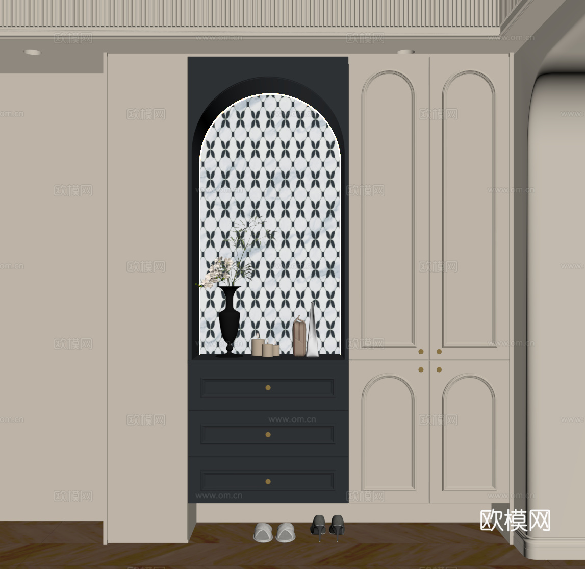 法式鞋柜 入户鞋柜su模型