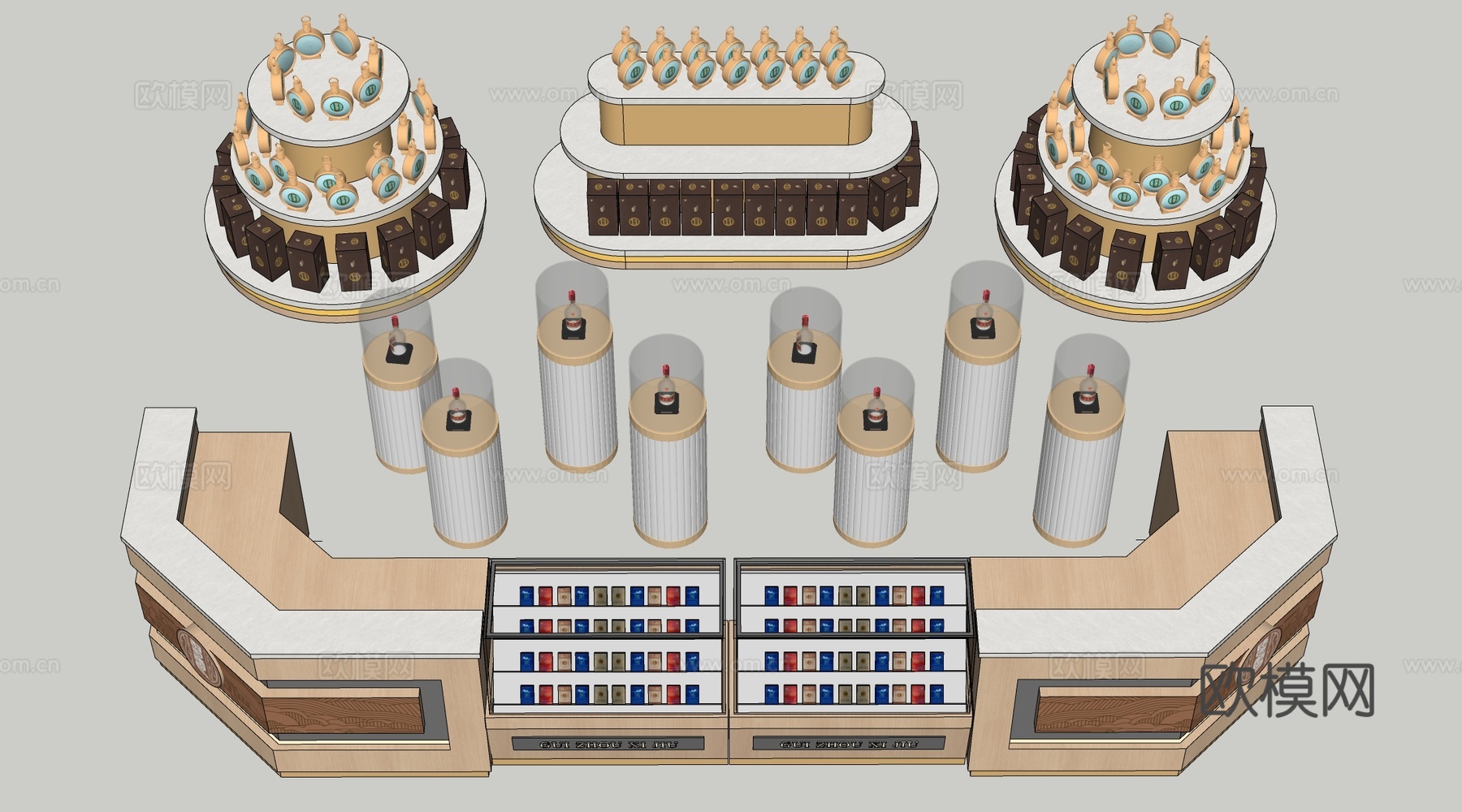 现代烟酒柜 酒展架 文创展台su模型