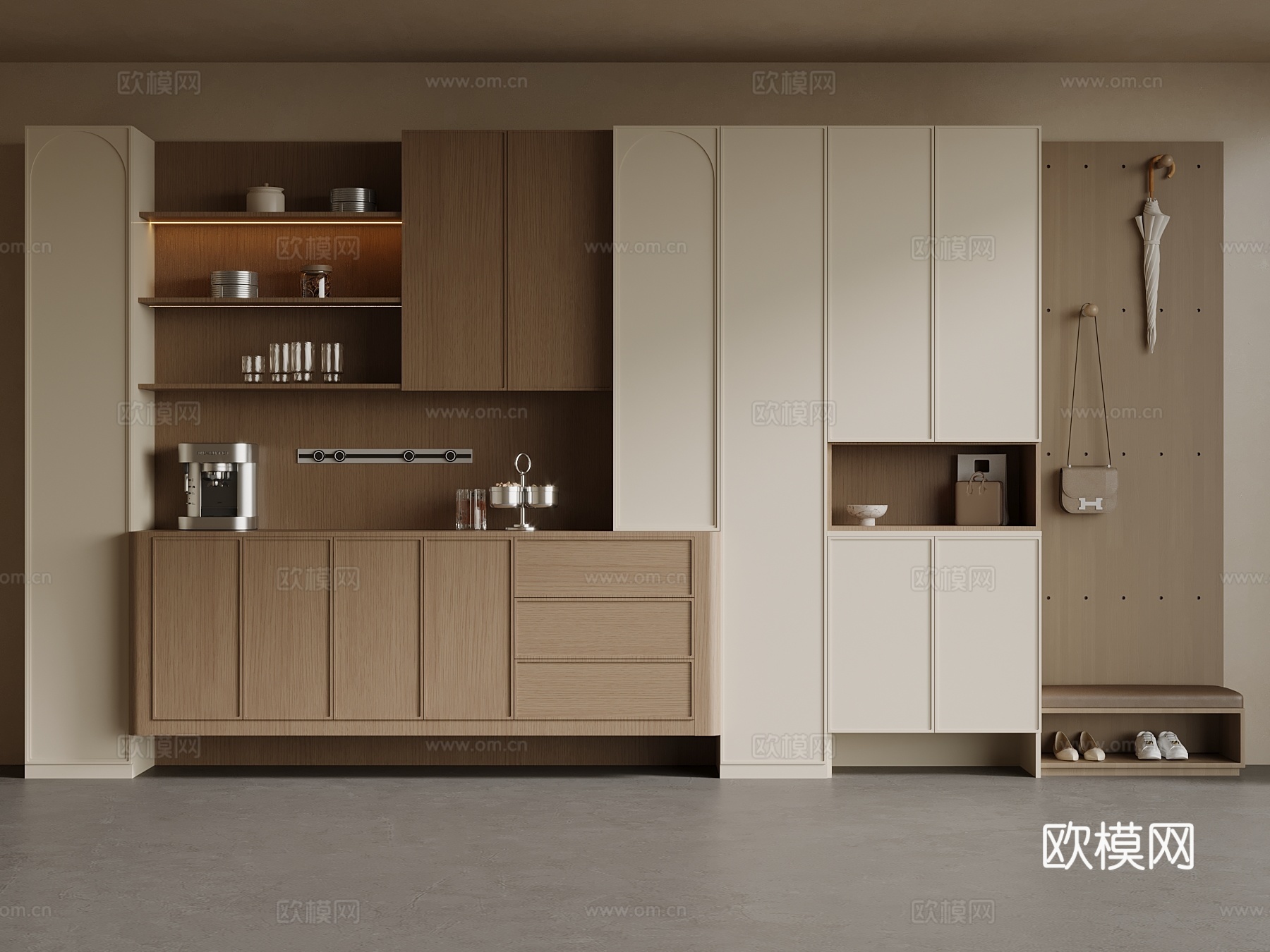 中古风酒柜 鞋柜一体3d模型下载