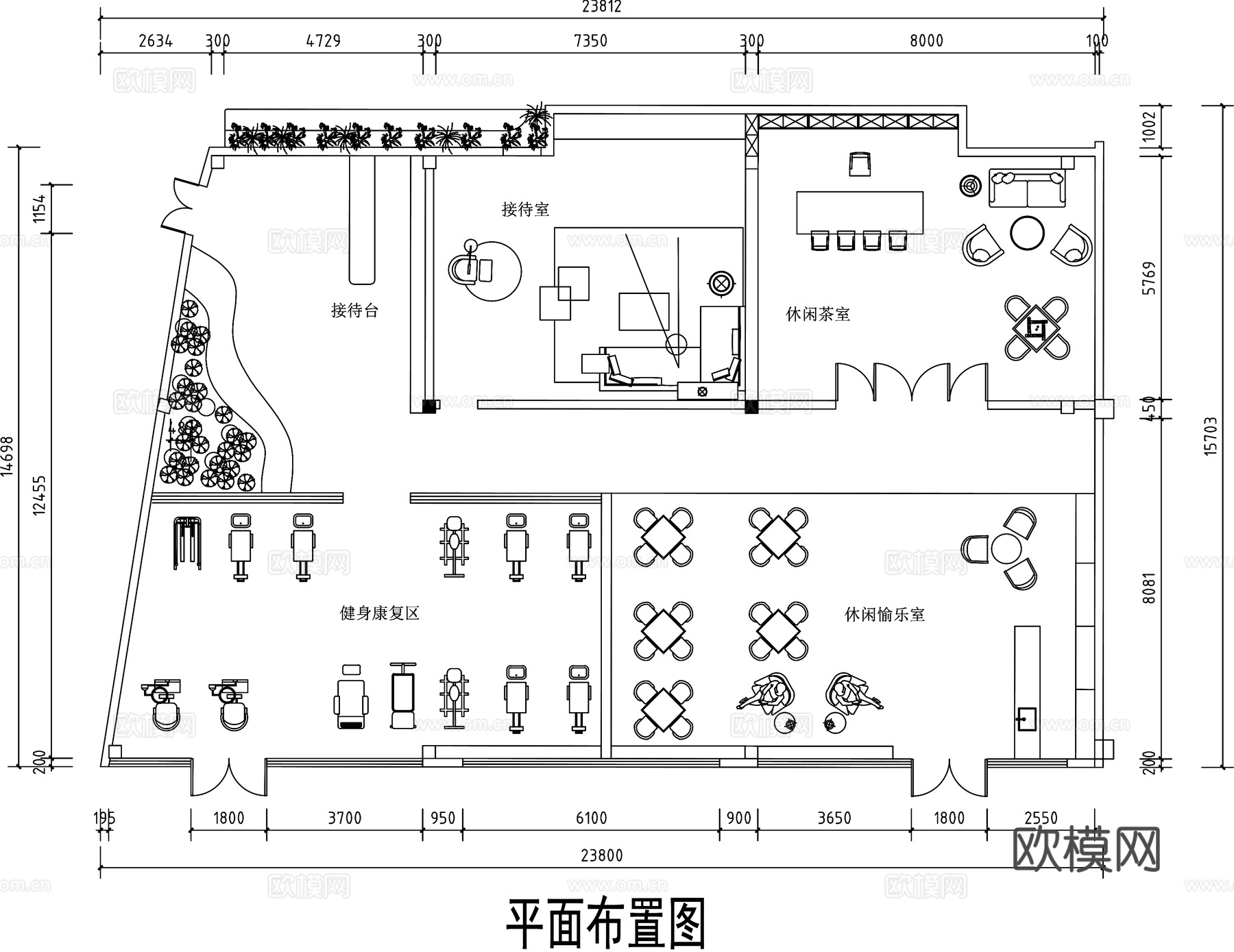 活动中心平面图cad施工图下载