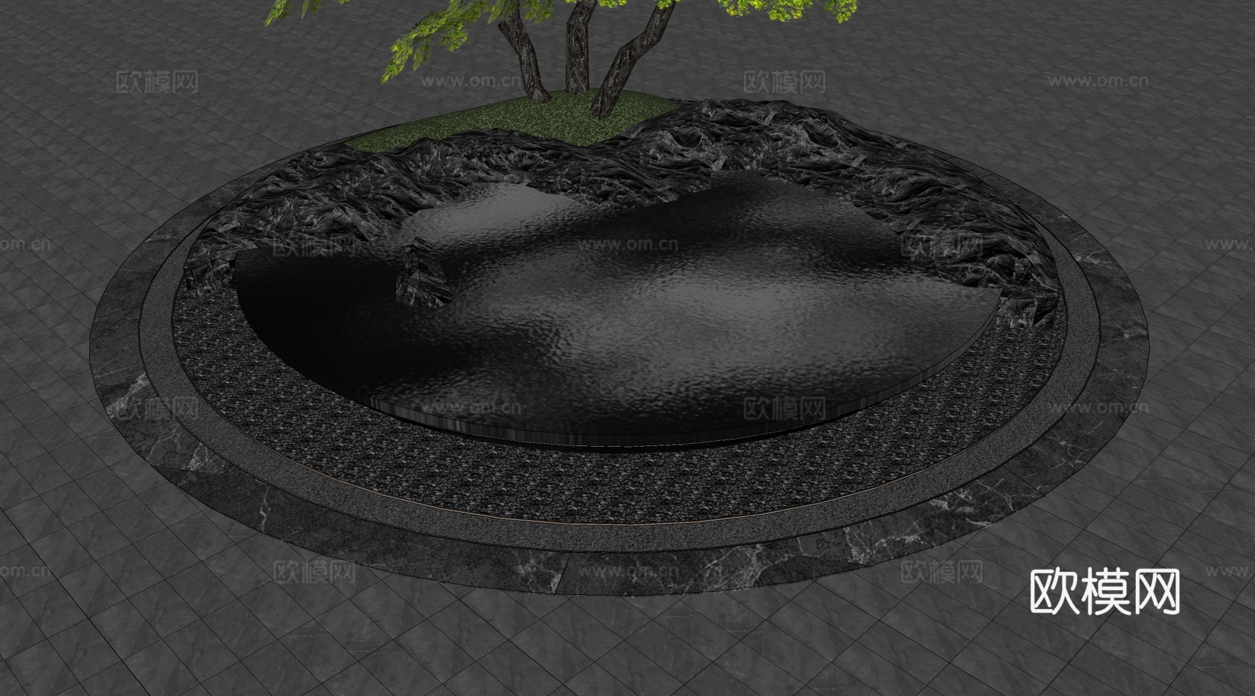 现代水景 现代主入口水景 现代圆形水景su模型下载（渲染图2）