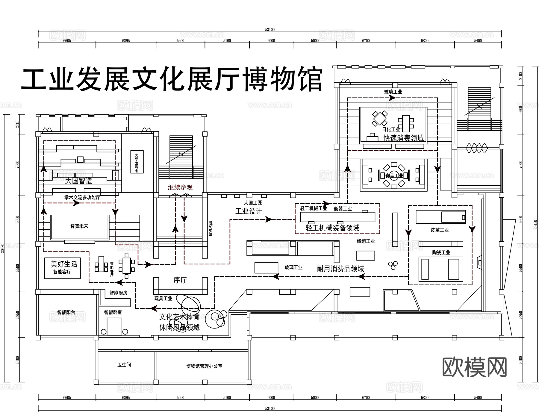 工业发展文化展厅平面图cad施工图下载