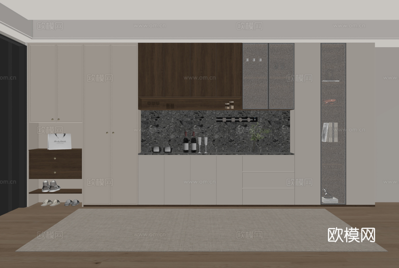 现代入户鞋柜酒柜一体柜 餐边柜 鞋柜 装饰柜su模型