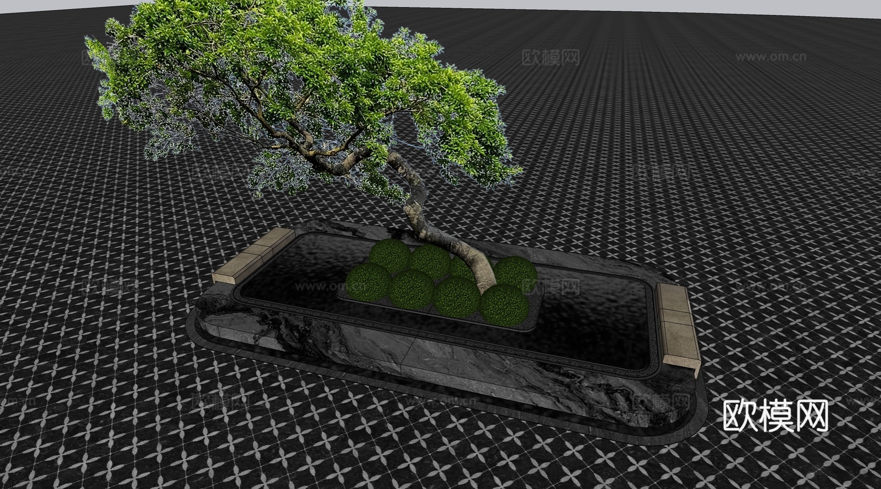 现代轻奢水景 示范区入口环岛 环岛跌水景观su模型下载（渲染图2）