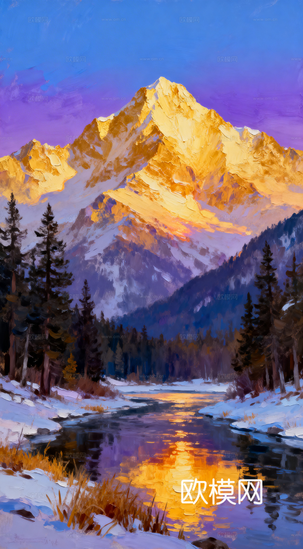 现代简约丙烯装饰画，唯美日落海景下载（渲染图1）