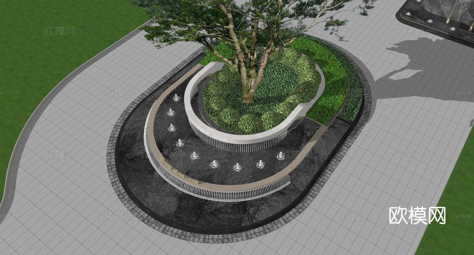 现代水景 现代入口水景 现代水景树池 叠水景观su模型