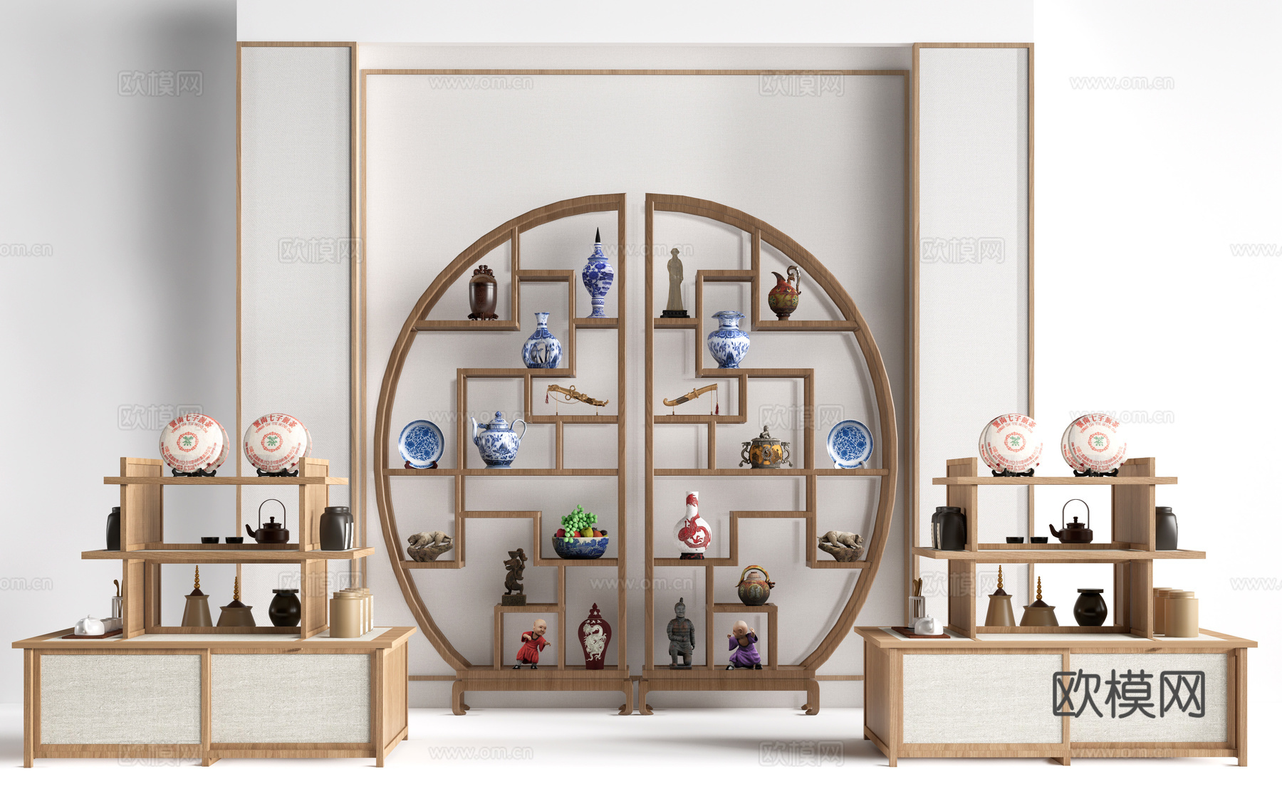 新中式置物架 博古架 装饰架 展示架su模型