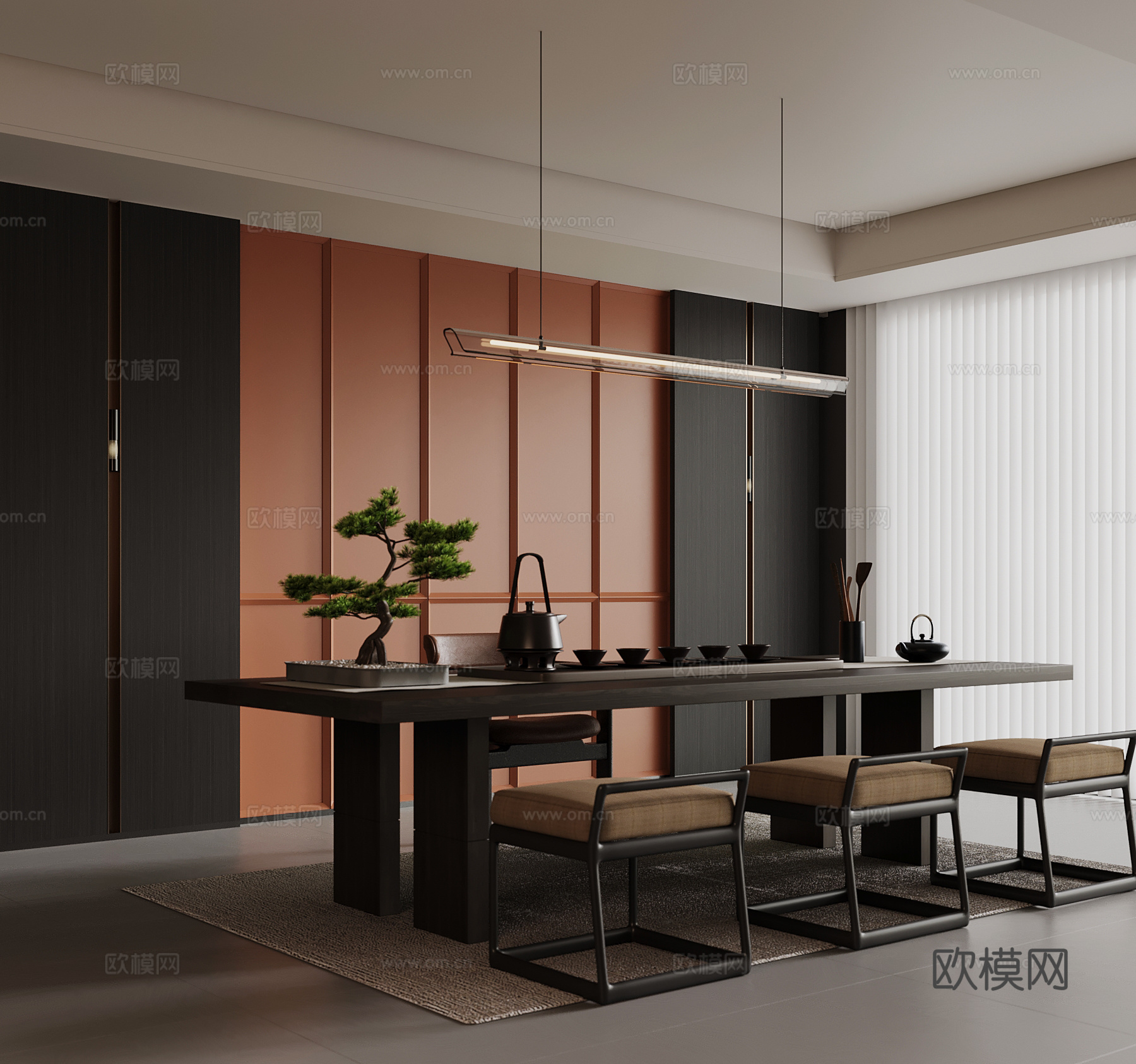 现代茶室 茶桌椅su模型