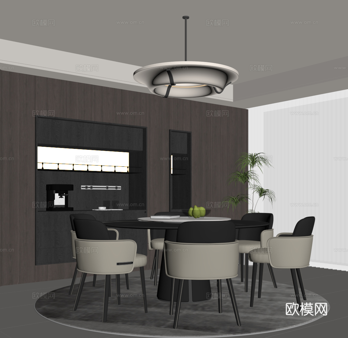 现代意式书房 书柜 书桌椅su模型su模型