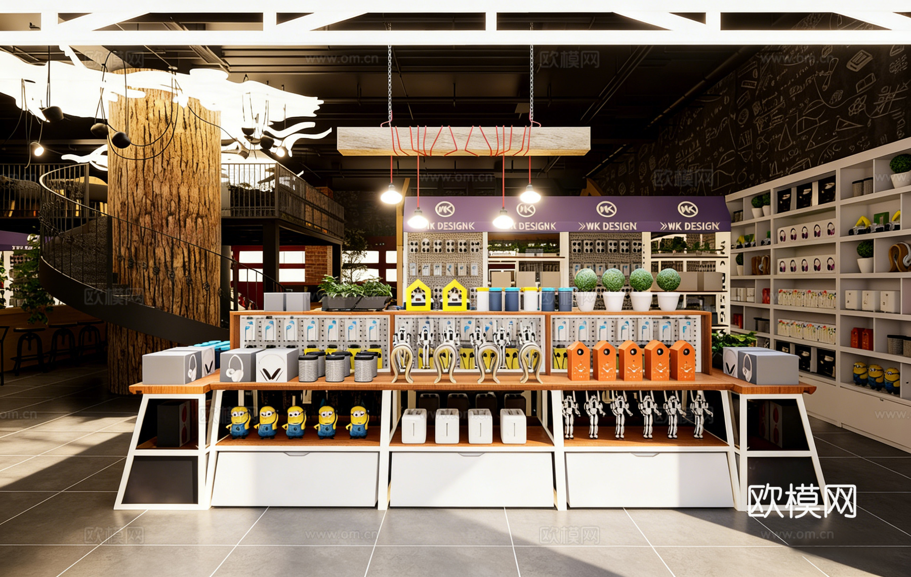 现代艺术感买手店 设计商店 螺旋楼梯 特色货架 丰富摆件 小su模型