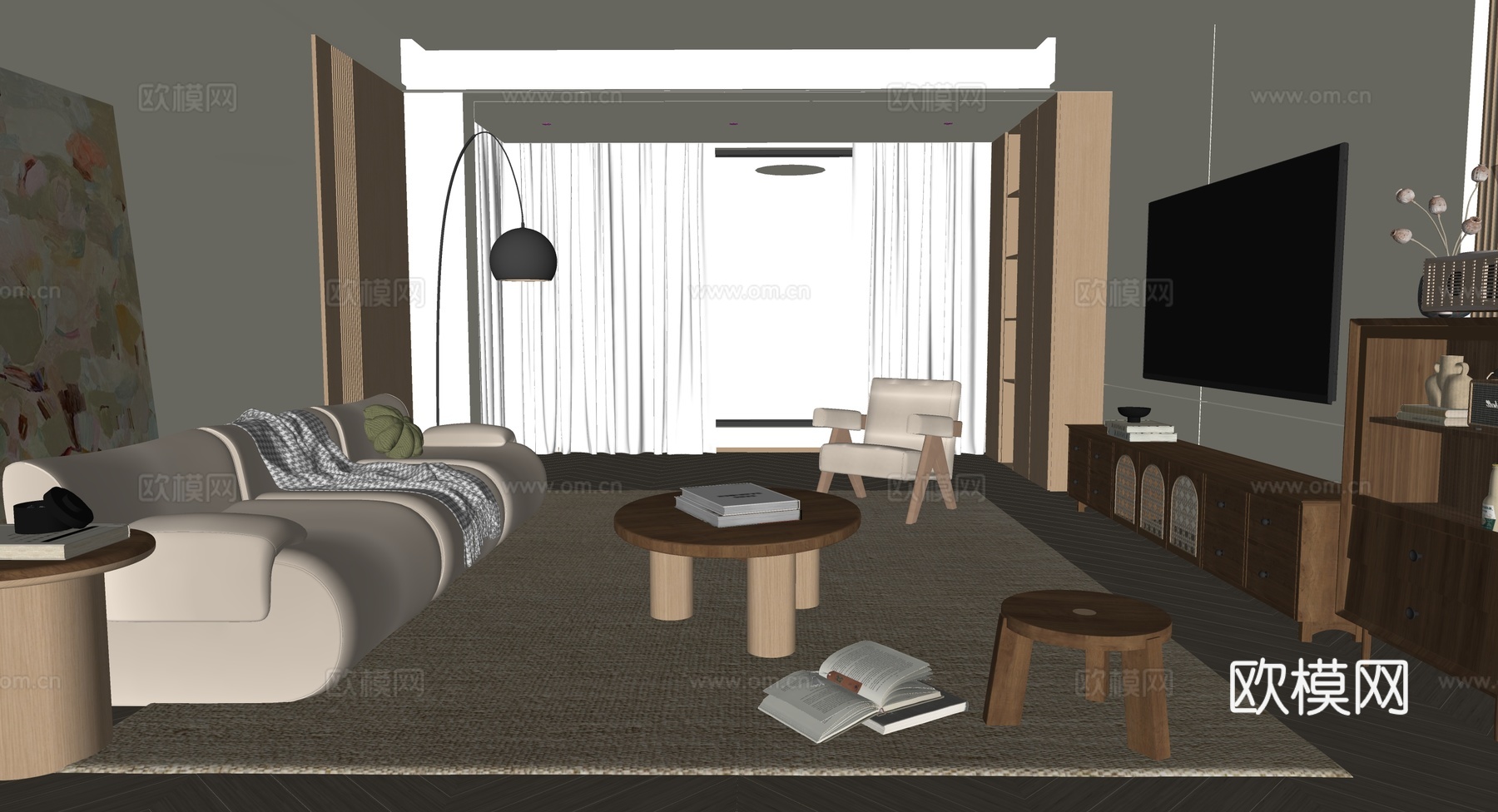 侘寂风客厅su模型下载（渲染图2）