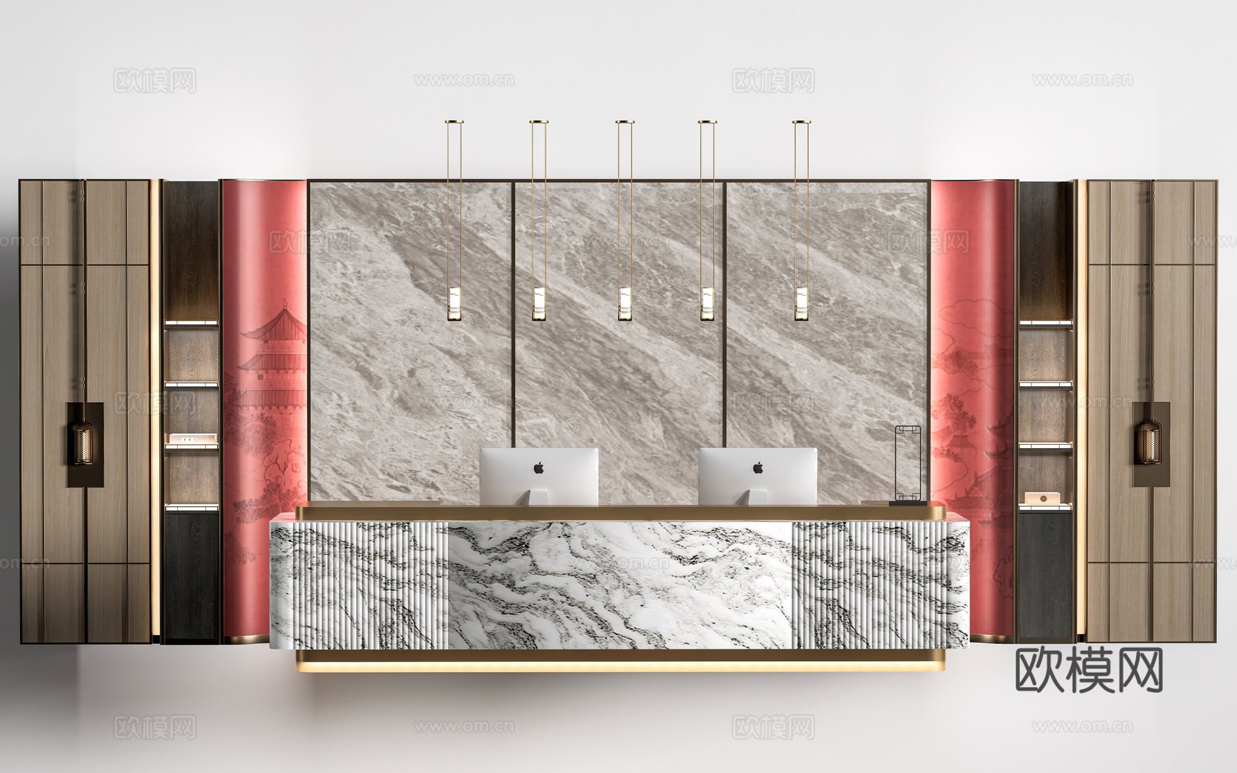 现代前台背景墙 公司形象墙 接待台背景墙su模型su模型