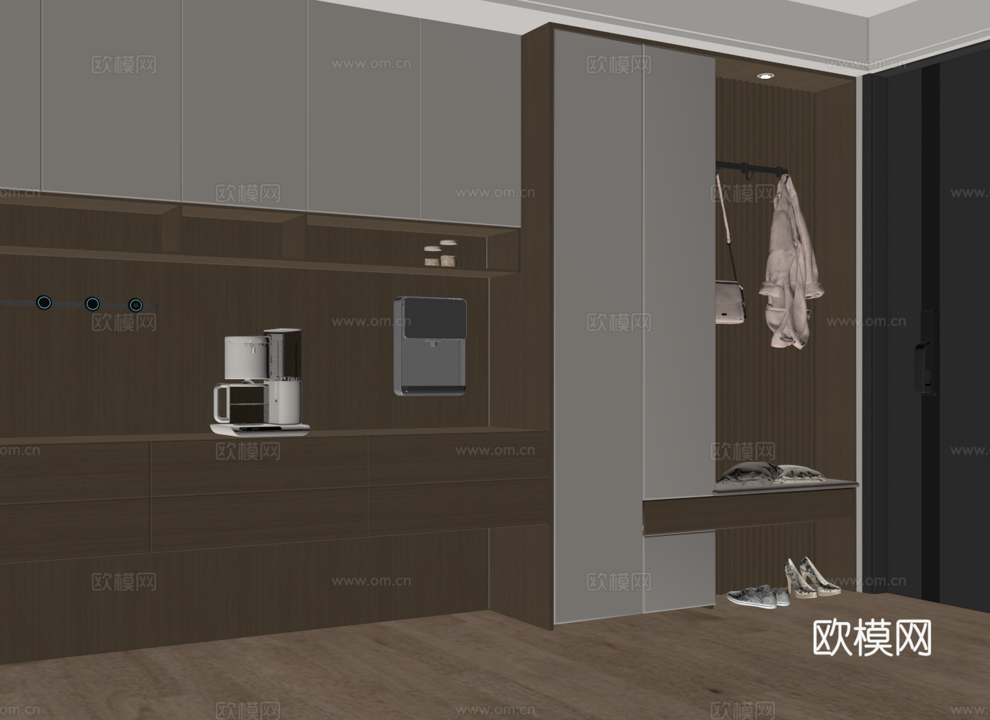 现代入户鞋柜酒柜一体柜 餐边柜 鞋柜 装饰柜su模型下载（渲染图1）