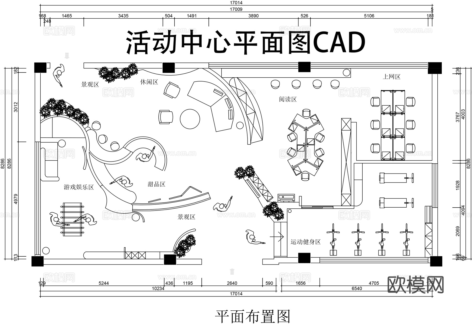 活动中心平面图CADcad施工图下载