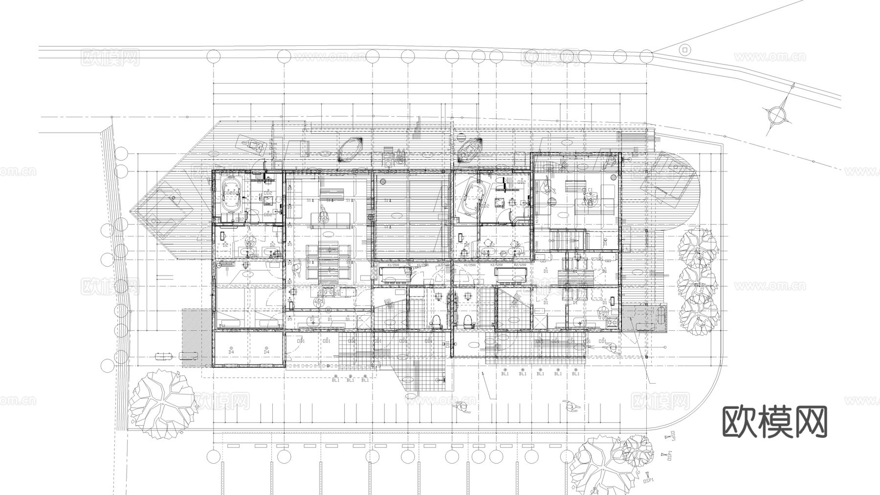 住宅建筑酒店建筑民宿建筑公寓建筑图纸cad施工图下载（渲染图1）