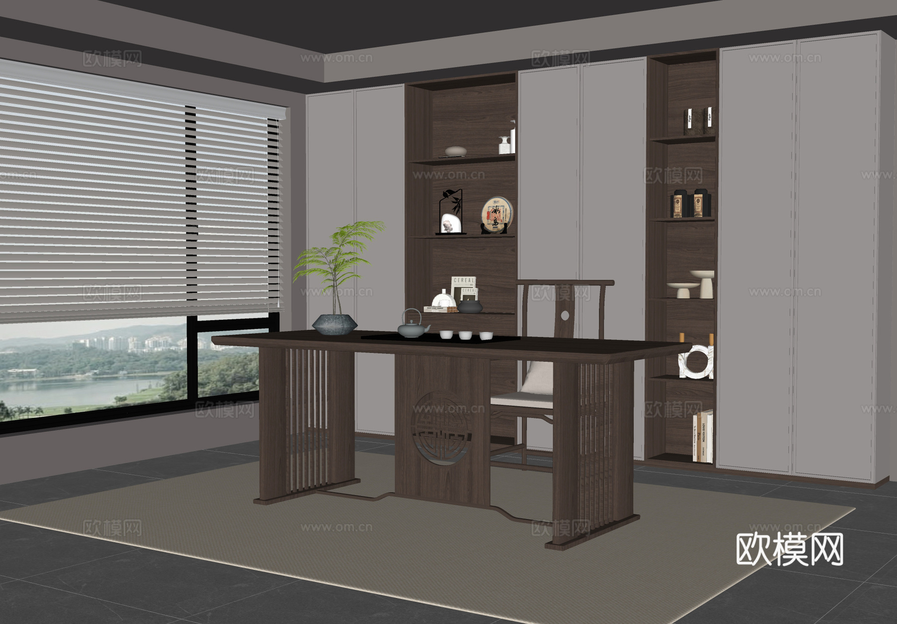 新中式茶室 茶桌椅su模型下载（渲染图2）