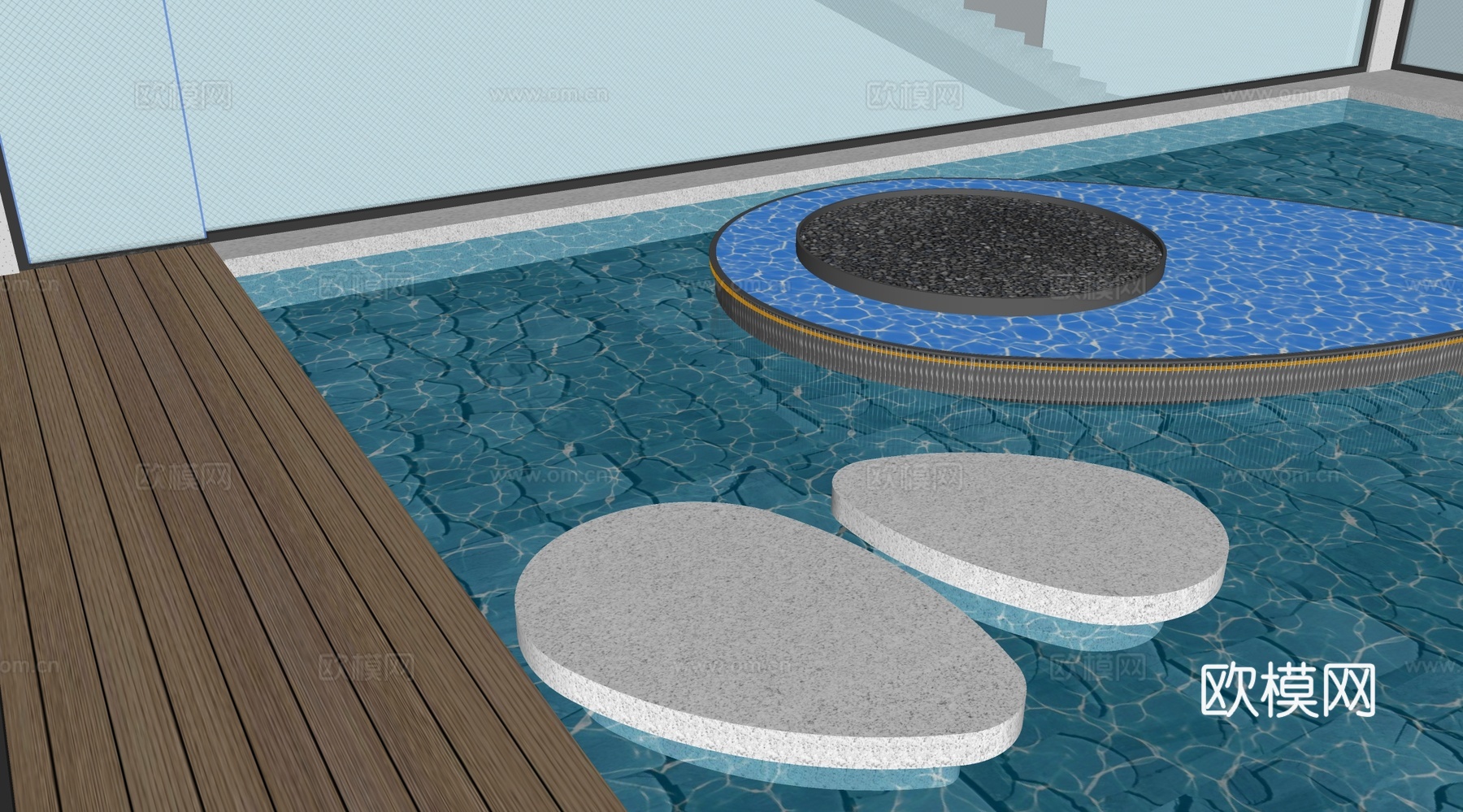 现代镜面水景 庭院景观小品su模型下载（渲染图2）