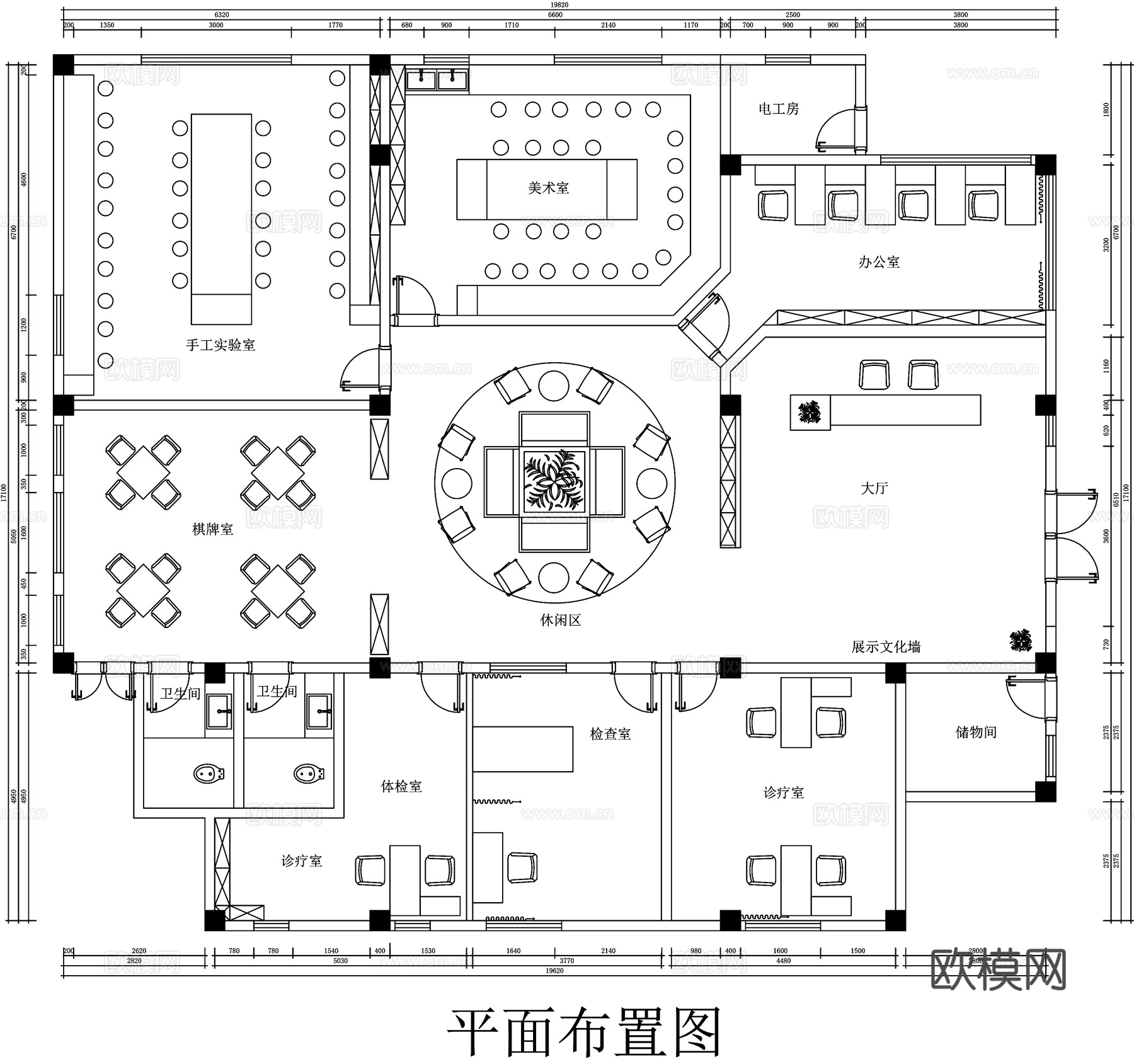 活动中心平面图cad施工图下载