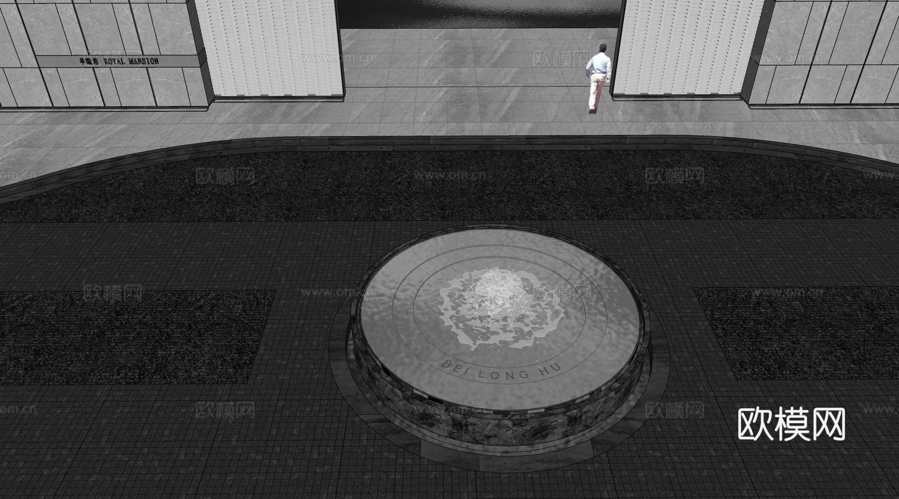 现代简约水景 示范区环岛水景 圆形环岛景观 小区入户水景景观su模型下载（渲染图2）