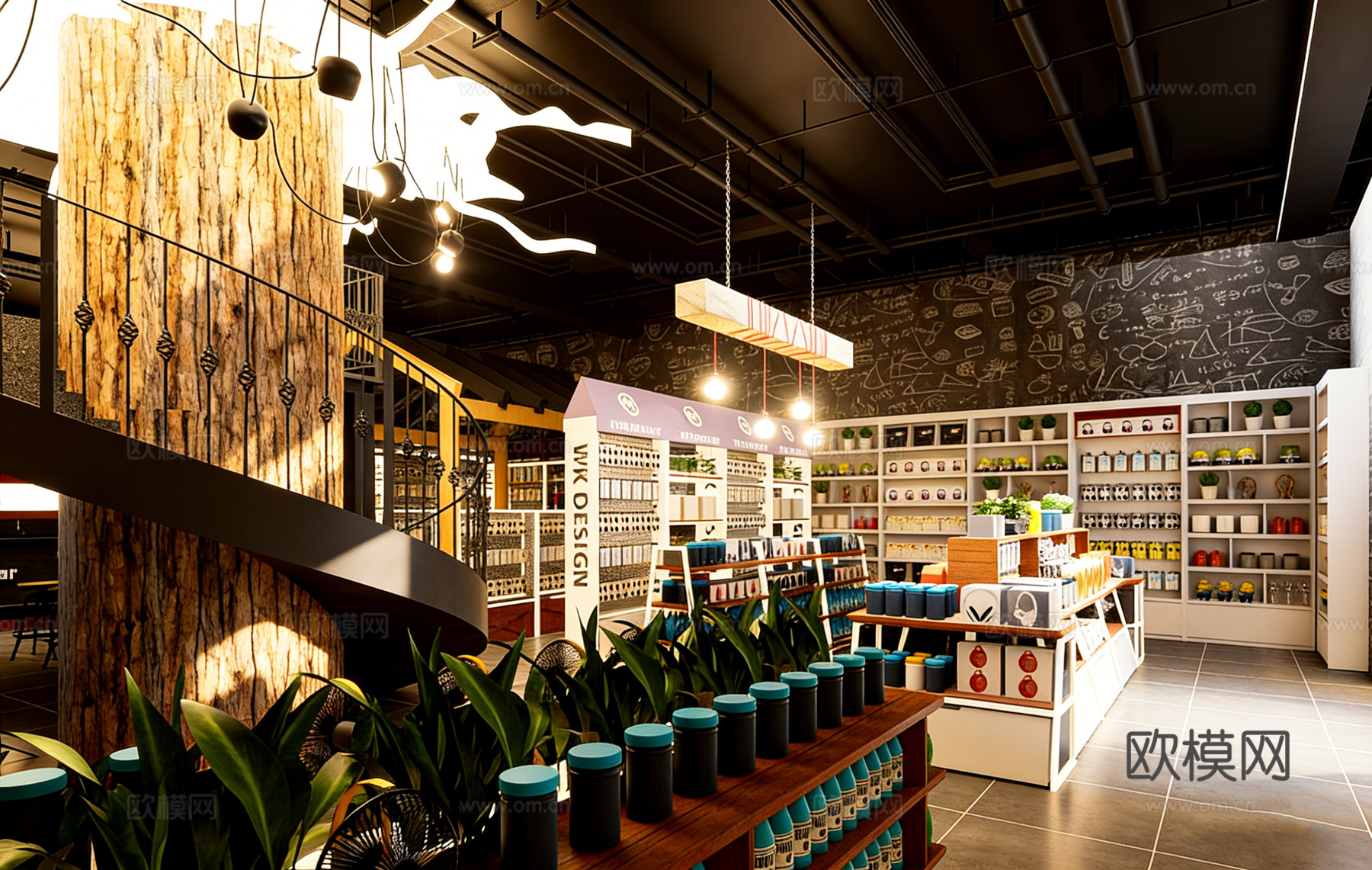 现代艺术感买手店 设计商店 螺旋楼梯 特色货架 丰富摆件 小su模型