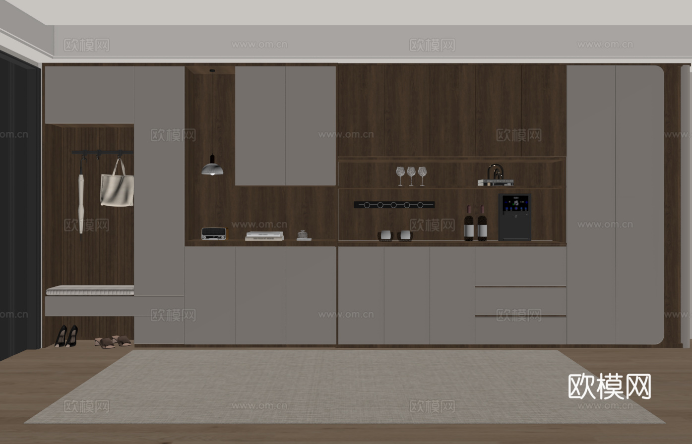 现代入户鞋柜酒柜一体柜 餐边柜 鞋柜 装饰柜su模型