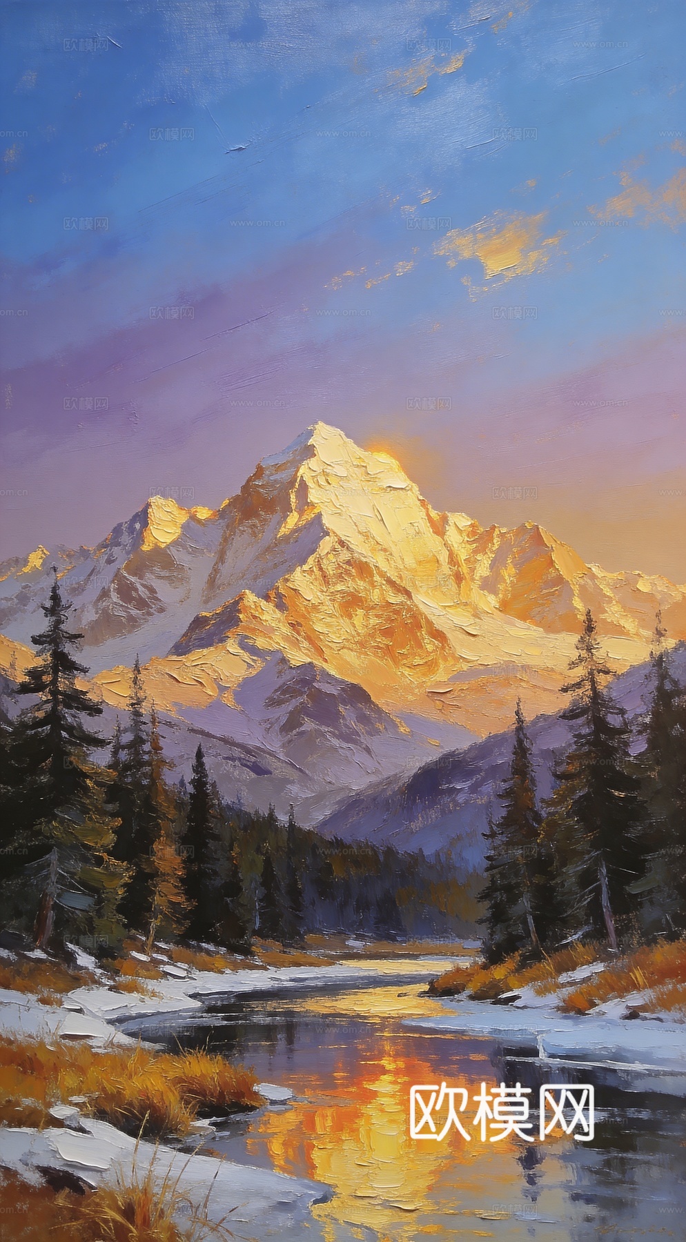 现代简约丙烯装饰画，唯美日落海景下载（渲染图2）