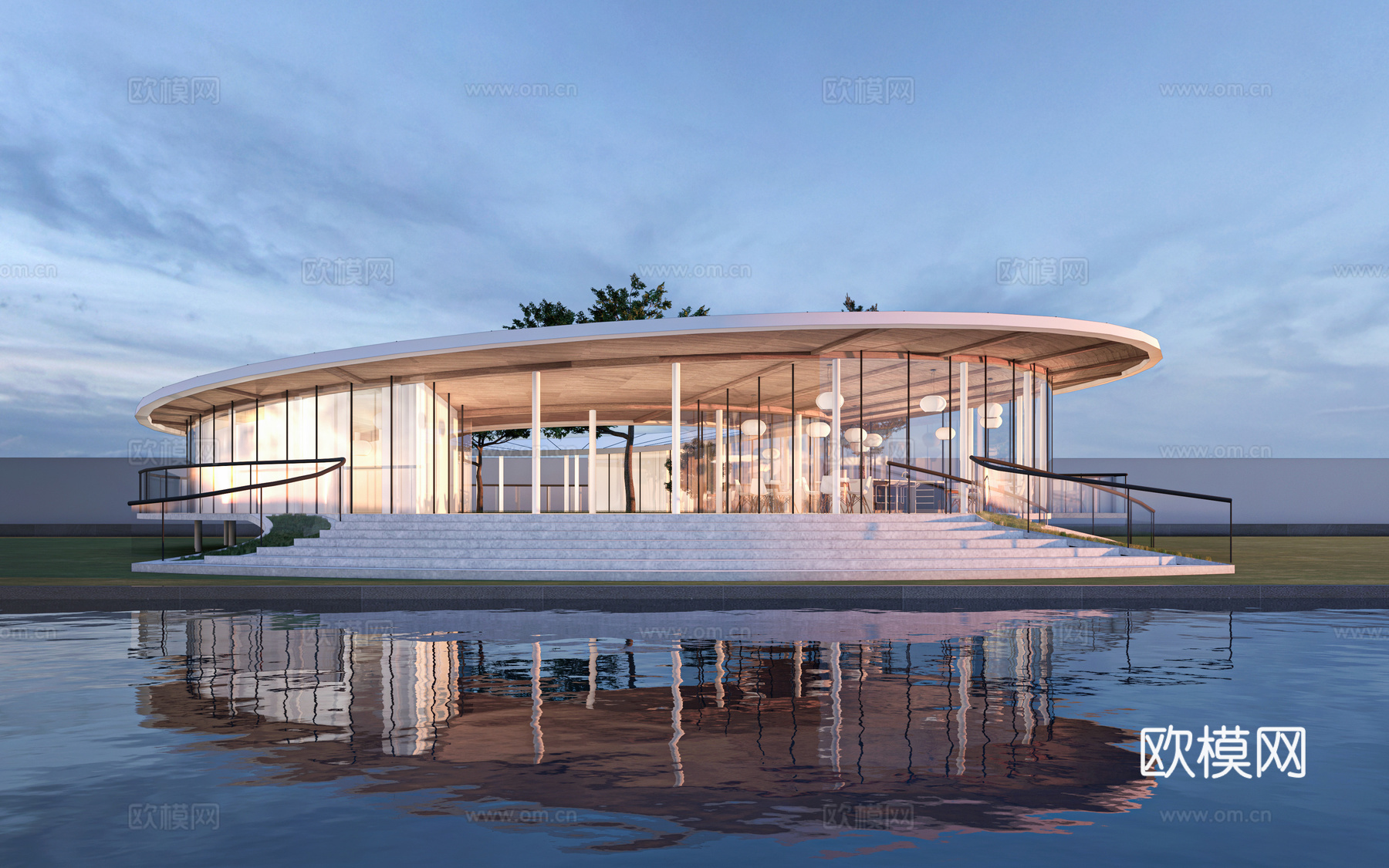 现代圆形驿站建筑 咖啡厅建筑 小公建 游客中心建筑su模型