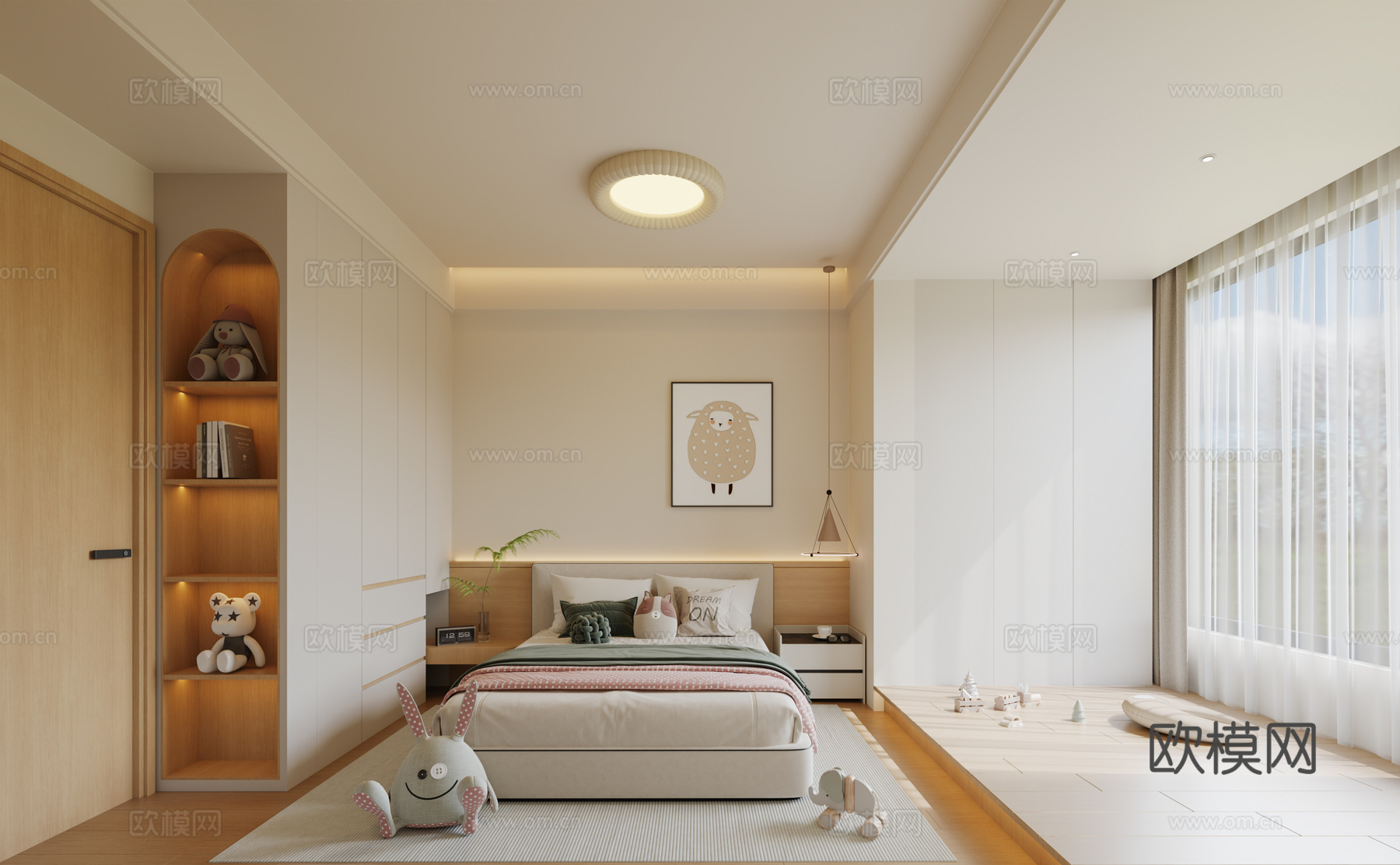 现代儿童房 奶油风儿童房 原木儿童房 原木风女儿房  奶油原3d模型下载
