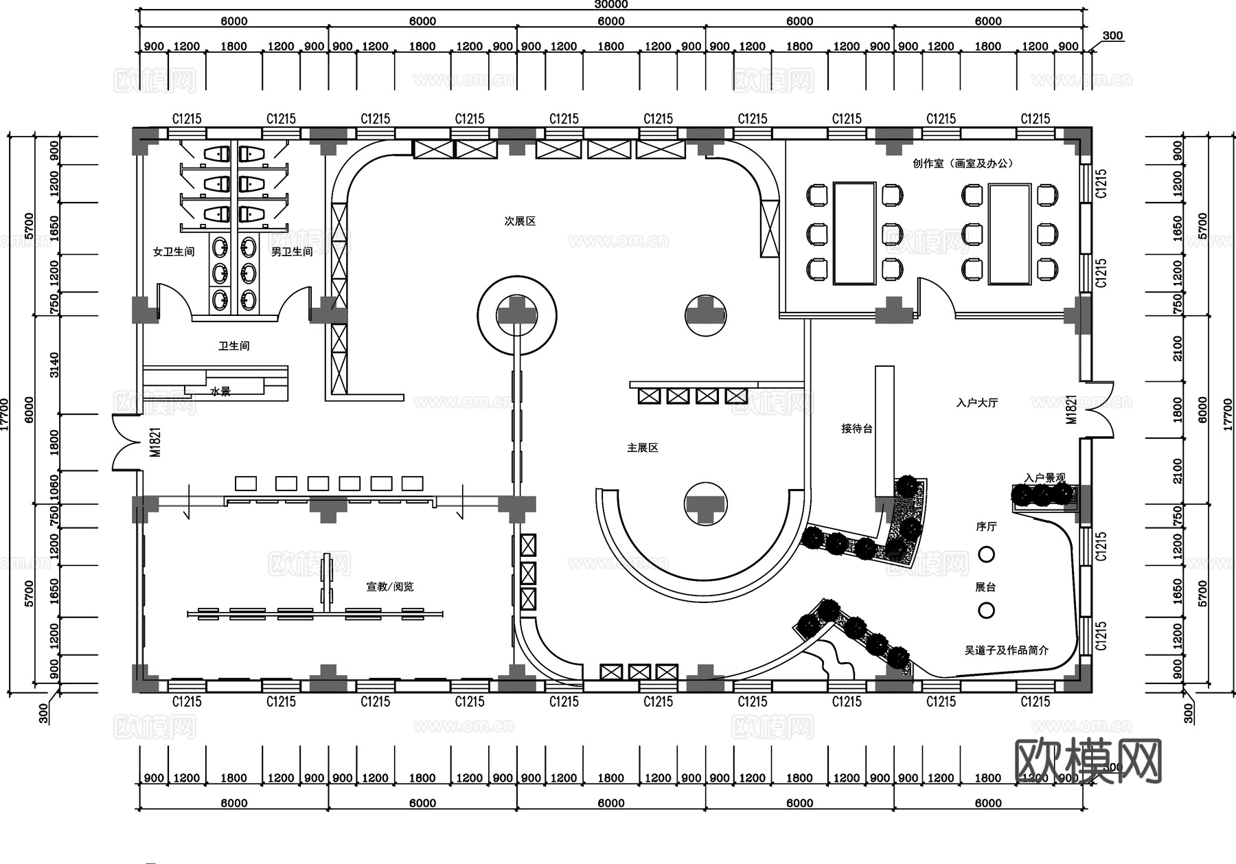 画展展厅平面图cad施工图下载