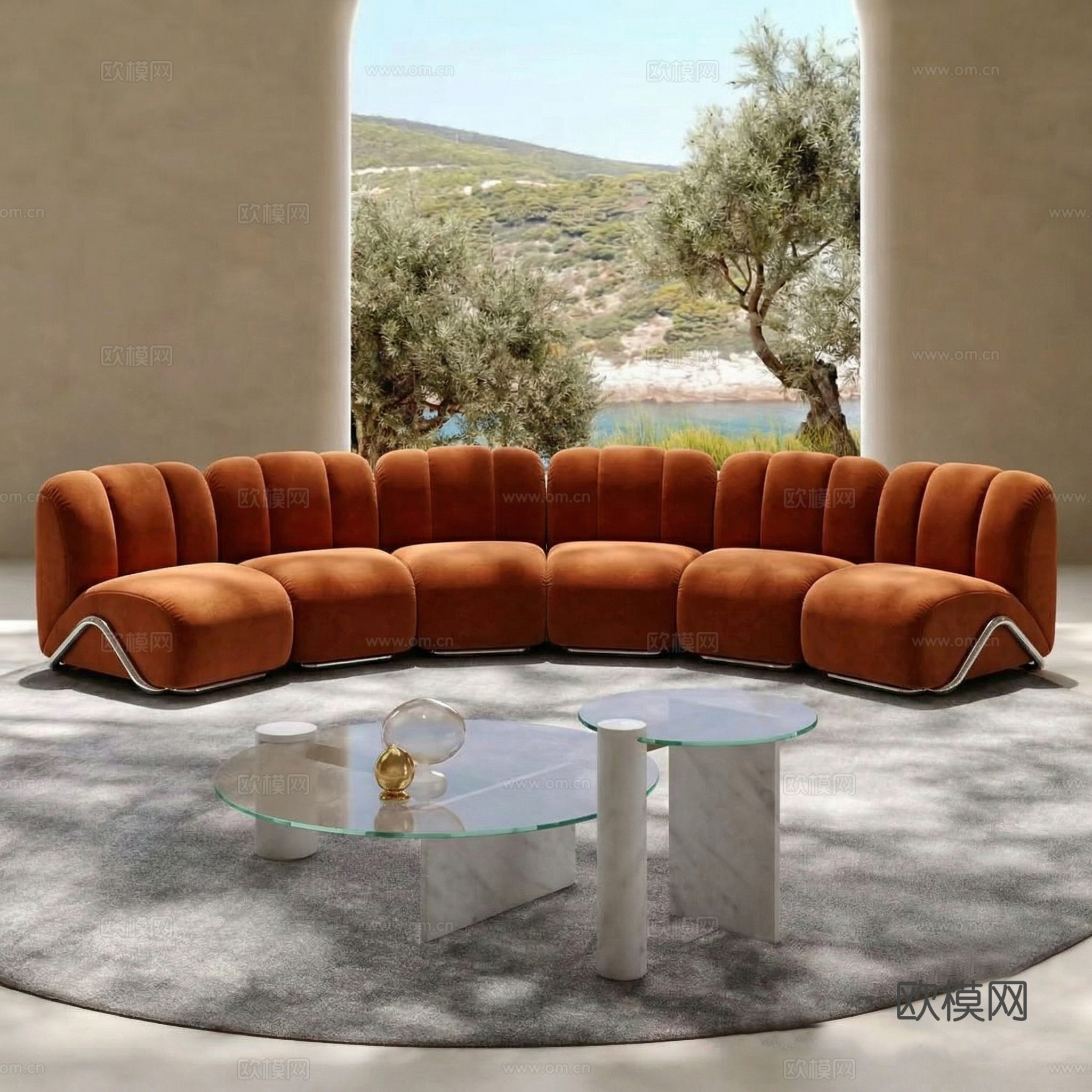 现代弧形沙发su模型