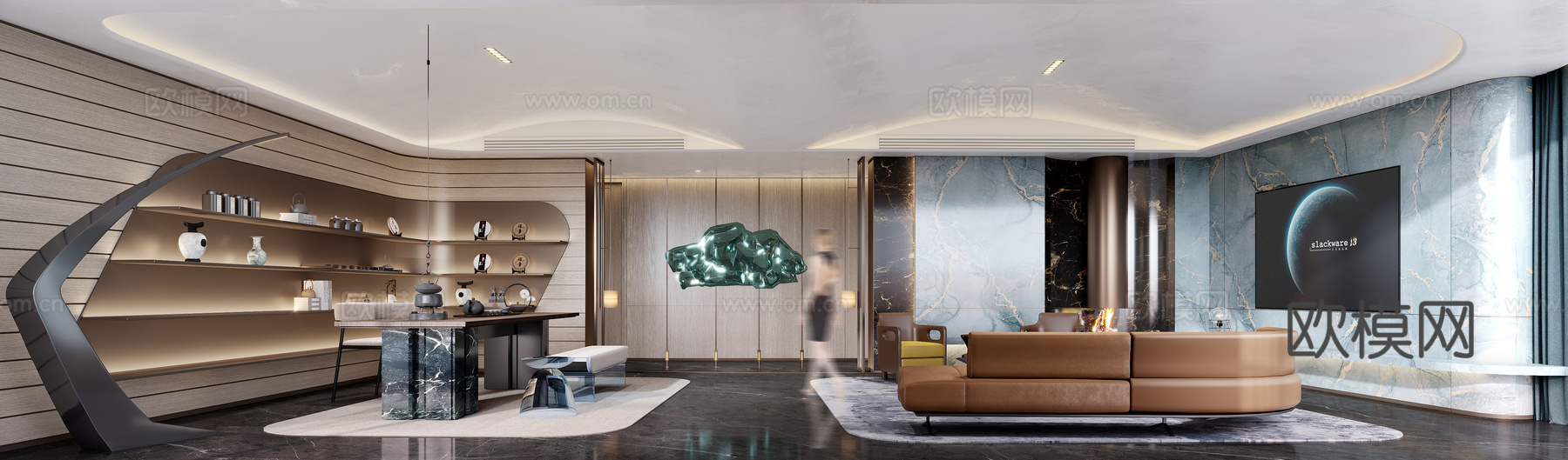 现代轻奢董事长办公室3d模型下载（渲染图2）