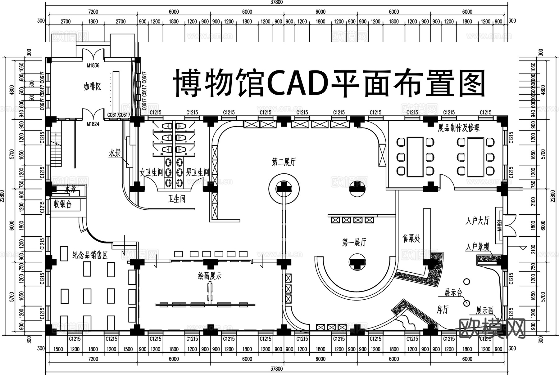 展厅博物馆平面图CADcad施工图下载