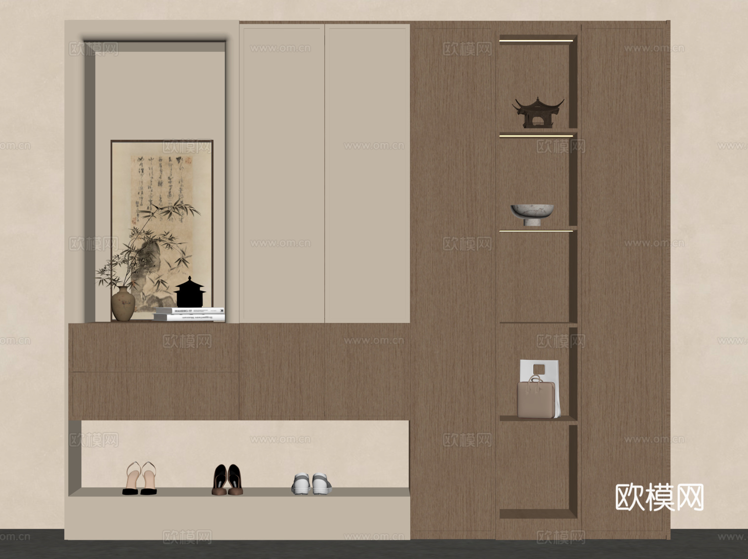 新中式鞋柜 玄关su模型