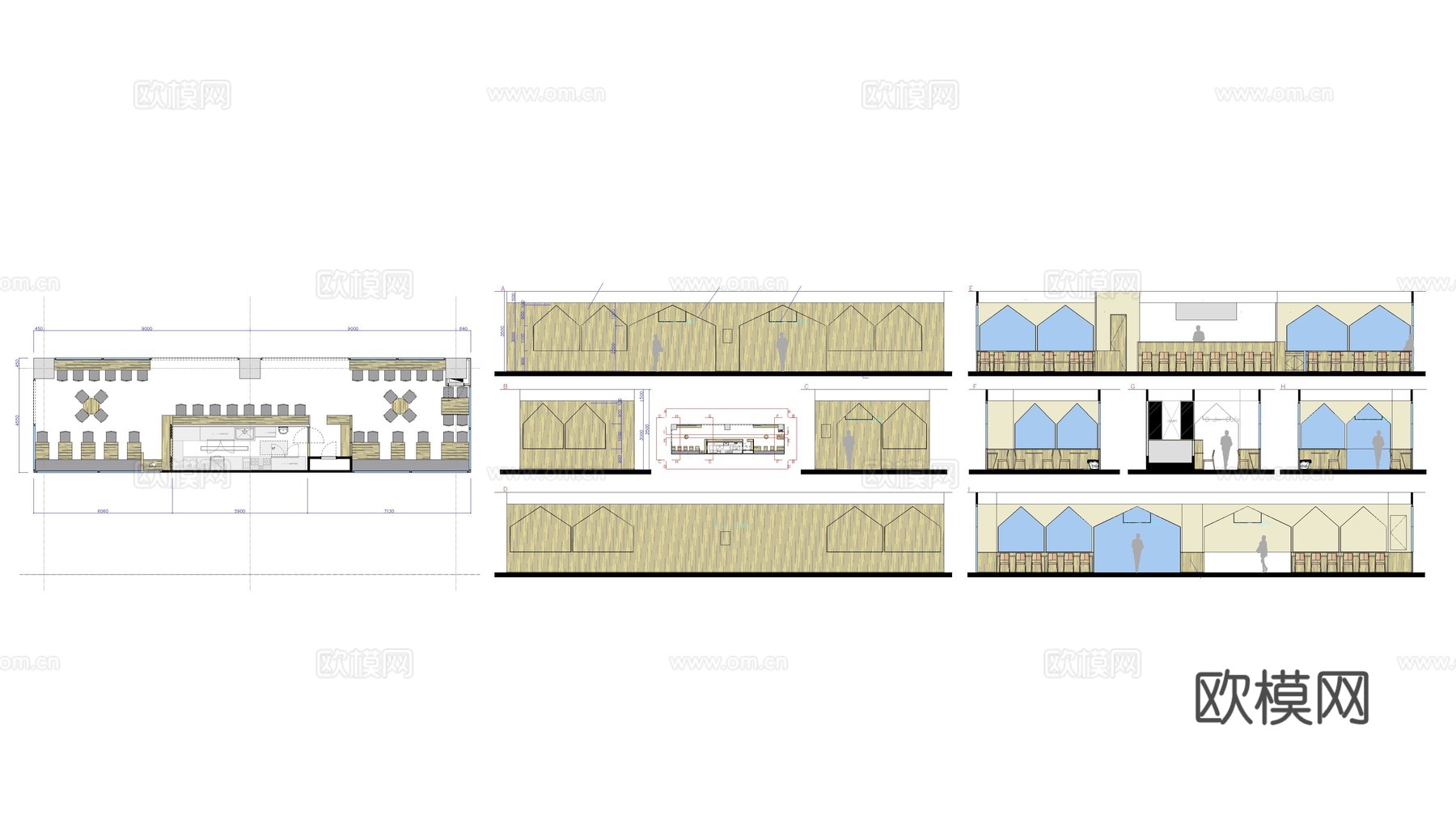 餐厅 面馆 咖啡店 西餐厅 日料店 寿司店cad施工图下载