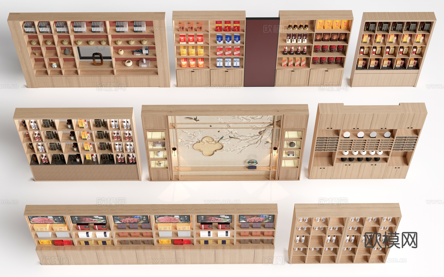 现代货架 货柜 文创展架 烟酒展示架su模型
