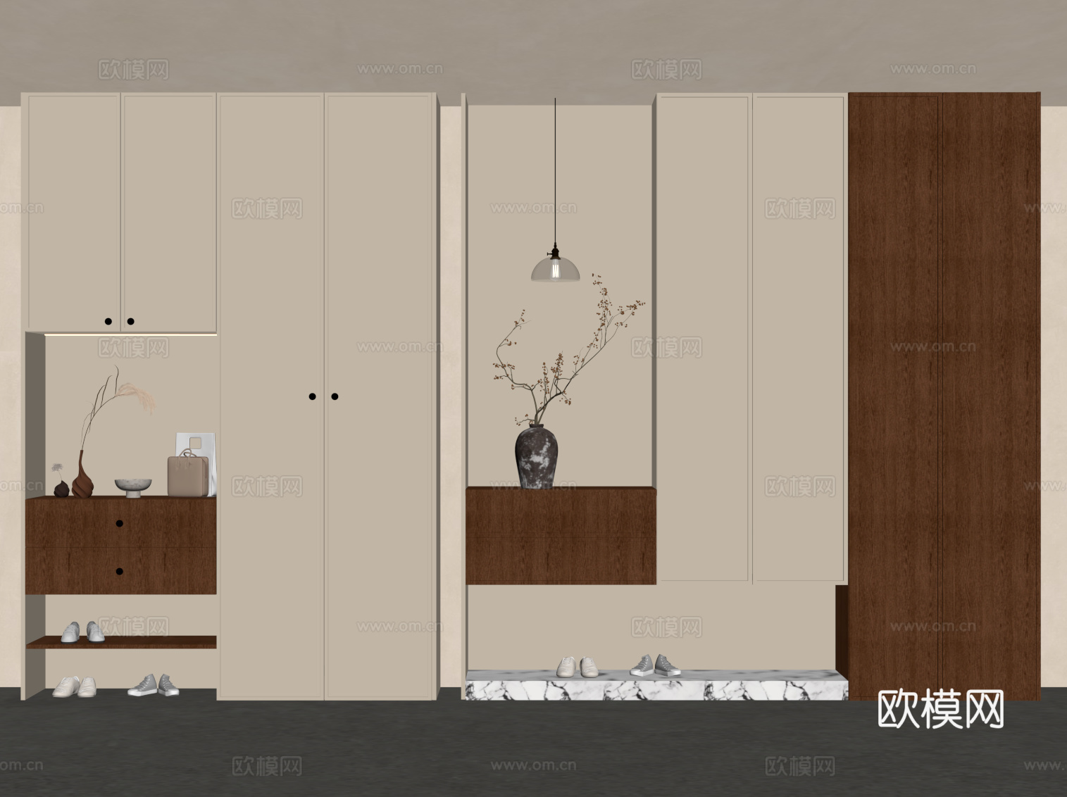 中古风入户玄关鞋柜su模型