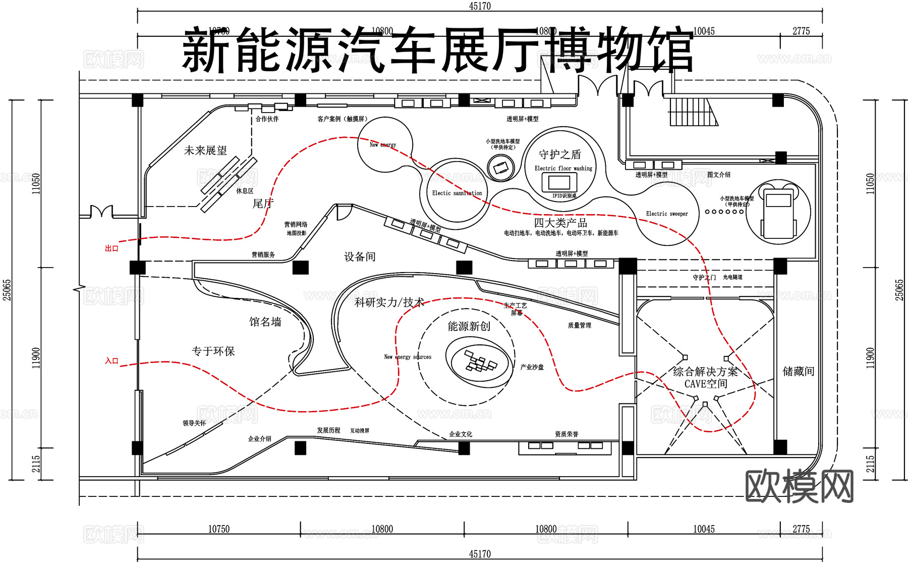 新能源汽车展厅平面图cad施工图下载