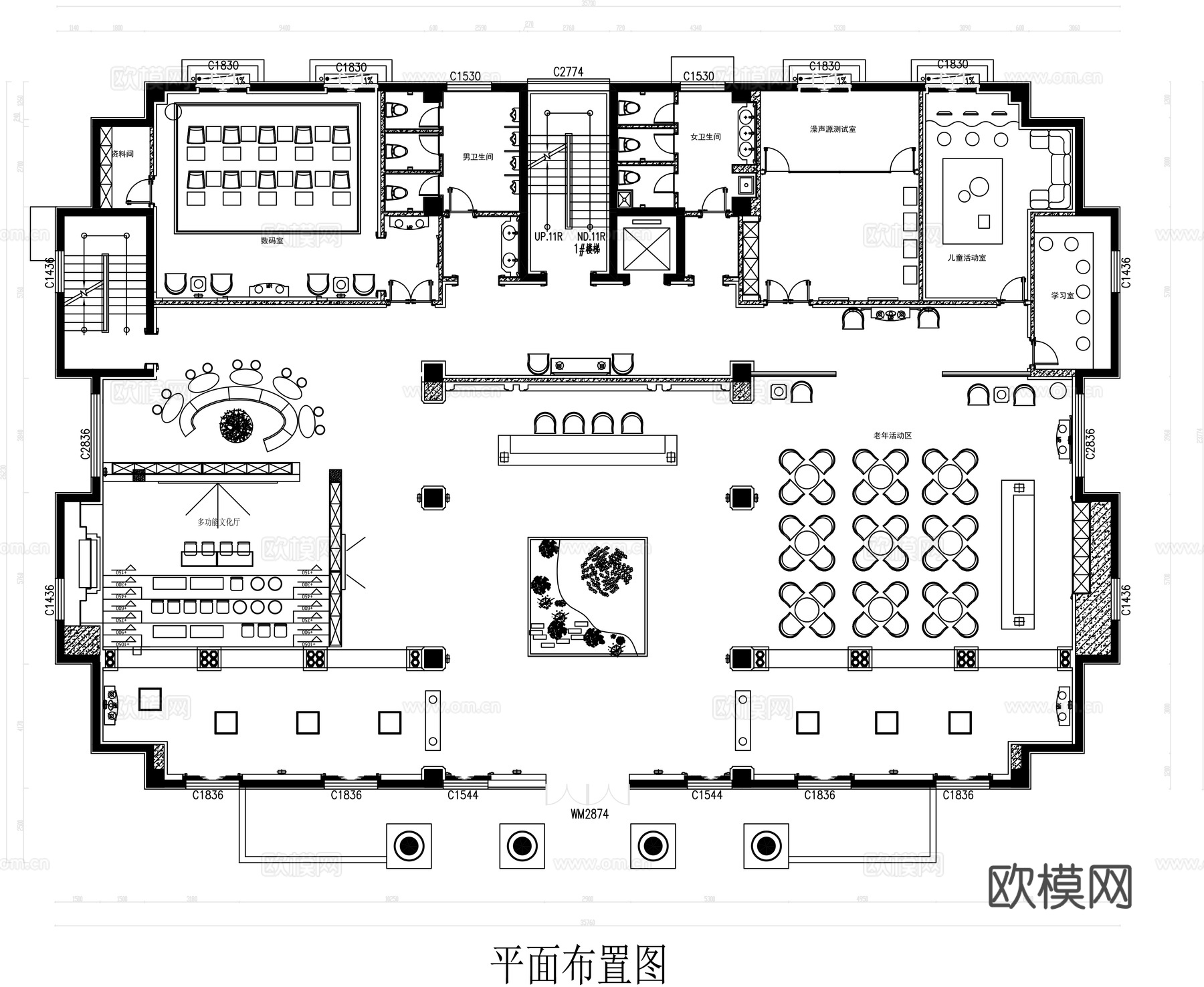 活动中心平面图CADcad施工图下载（渲染图2）